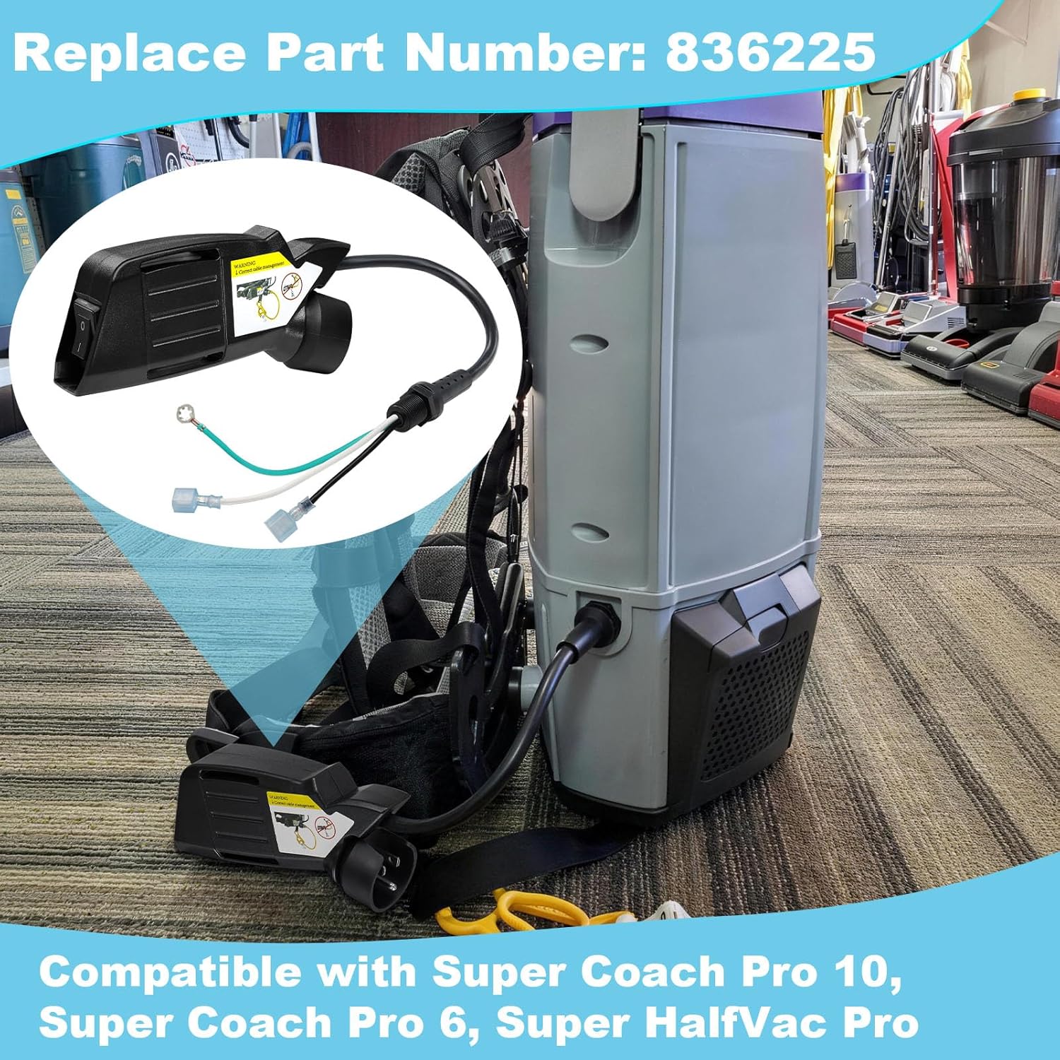 836225 Switch Box Full Assembly for ProTeam Super Coach Pro 10 Backpack Vacuum&for ProTeam Super Coach Pro 6 Backpack Vacuum,Replacement Part Vacuum Cleaner Switch Box& Power Cord Assembly