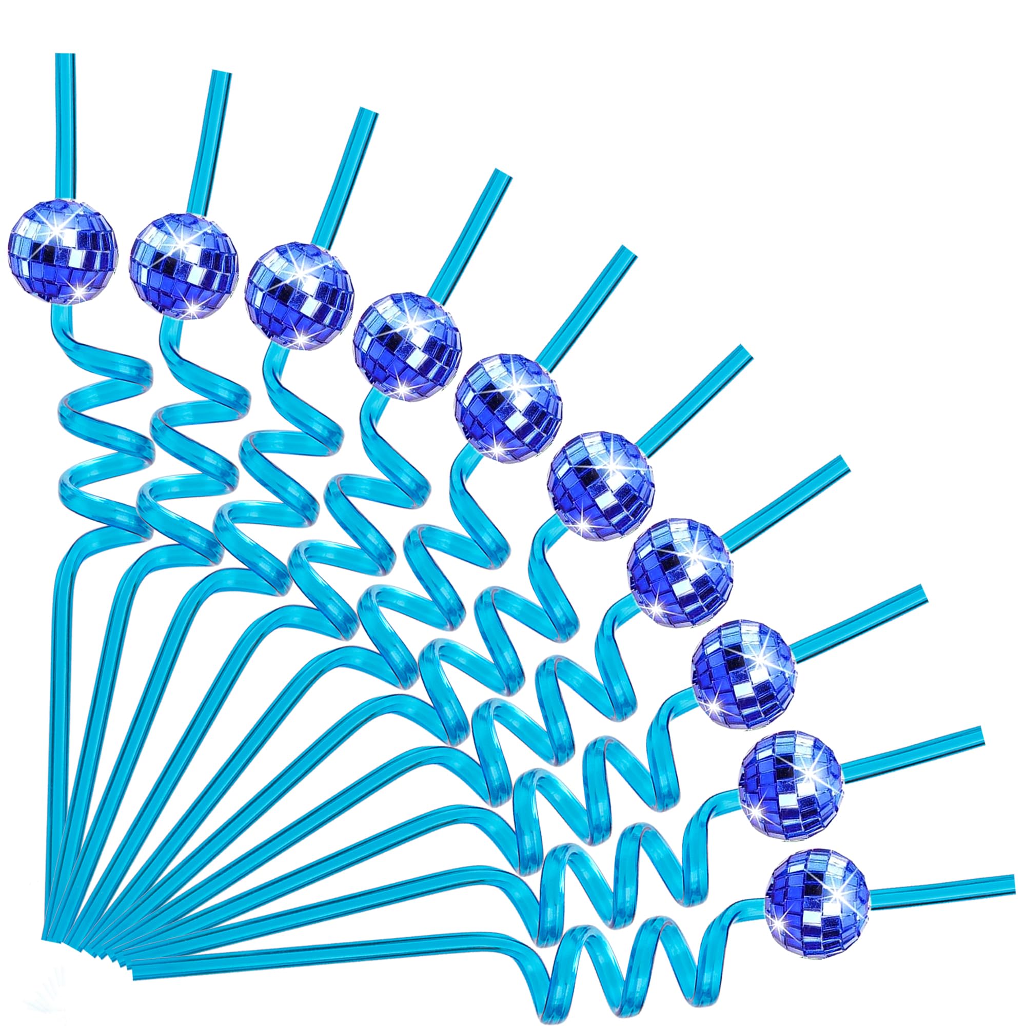Soledea 10pcs Reusable Disco Ball Straws, Blue Mirror Party Straws, 70s Retro Decor for Bachelorette Bride Birthday Wedding Party