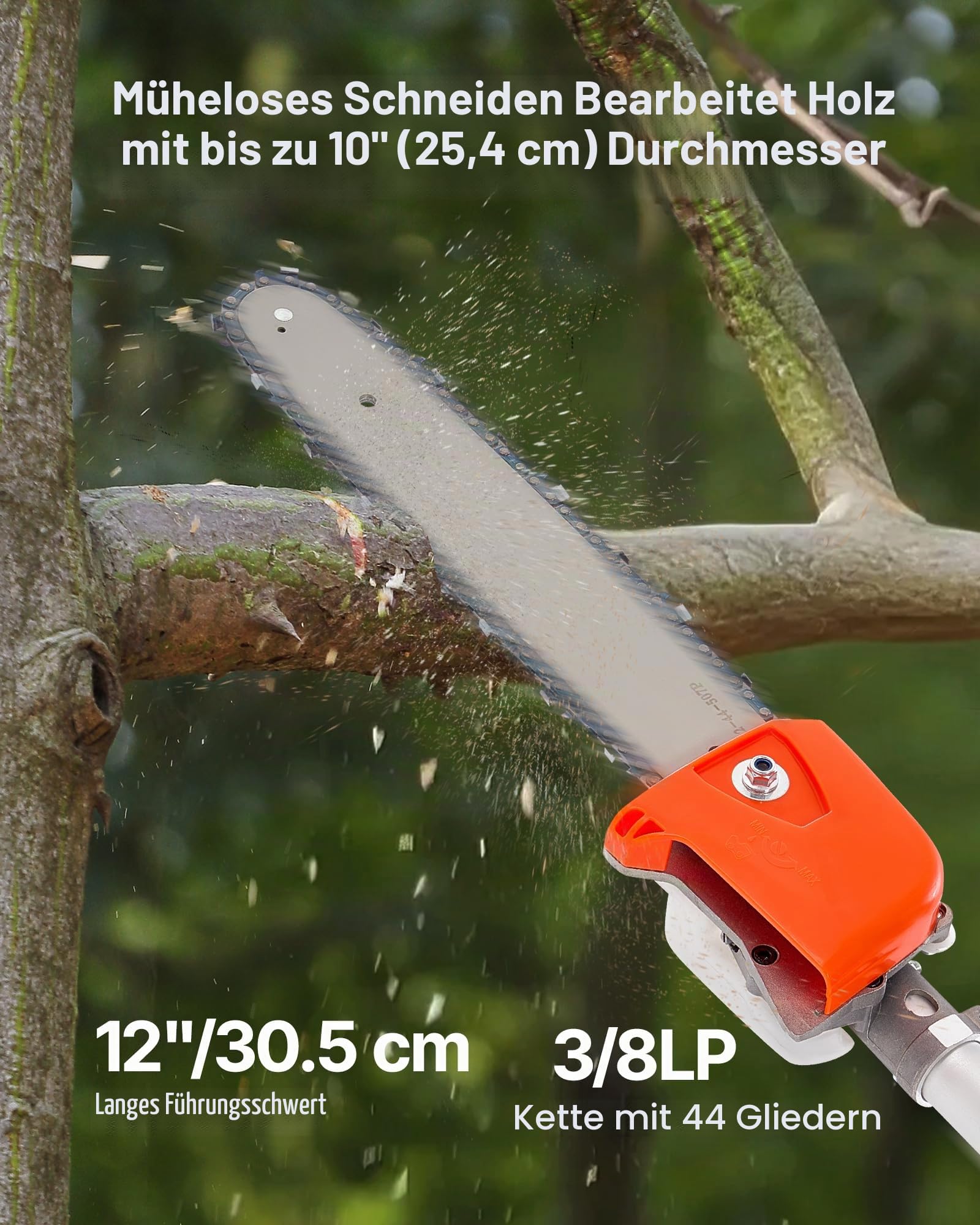 VEVOR Benzin-Hochentaster 25ccm 2-Takt, Motorsäge, Teleskopsäge mit 2,12–3,62 m ausziehbarer Stange, 30,5 cm Schwert, 650 ml Kraftstofftank, für ein kraftvolles Sägen in hohen Baumkronen