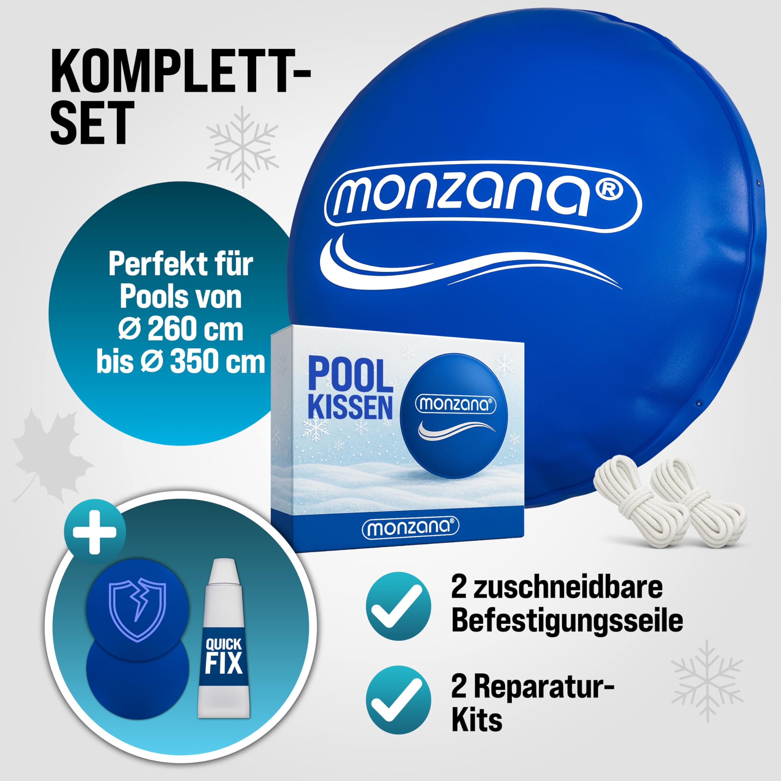 Monzana® Poolkissen 3m Winter Rund Chlorbeständig 2X Seil PVC Verstärktes Material bis -20° Doppelnaht Sicherheitsventil 6 Ösen Luftkissen Pool Abdeckung