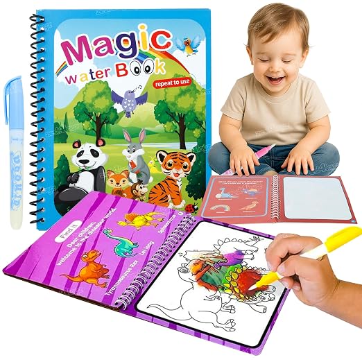 Zest 4 Toyz Magic Water Drawing Book for Kids Reusable Coloring Book with Water Pen Mess-Free Activity Book Educational Toy for Toddlers Boys and Girls - Ages 3 to 5 (Pack of 1)