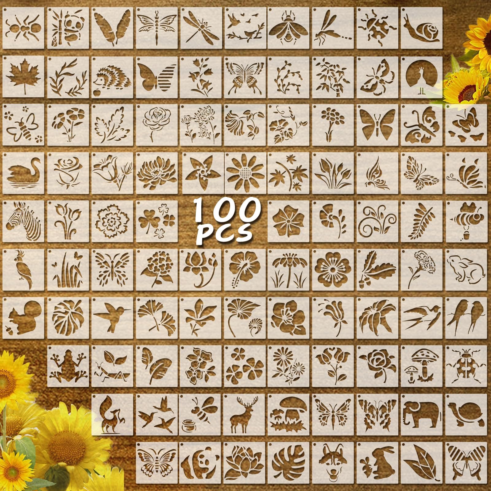 100 Pieces Stencil for Painting Reusable Flower Stencils