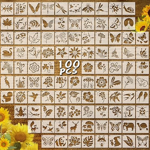 Miniatura 8 de 100 plantillas de Navidad, plantillas pequeñas reutilizables de 3 x 3 pulgadas, plantillas navideñas para pintar en rodajas de madera, manualidades