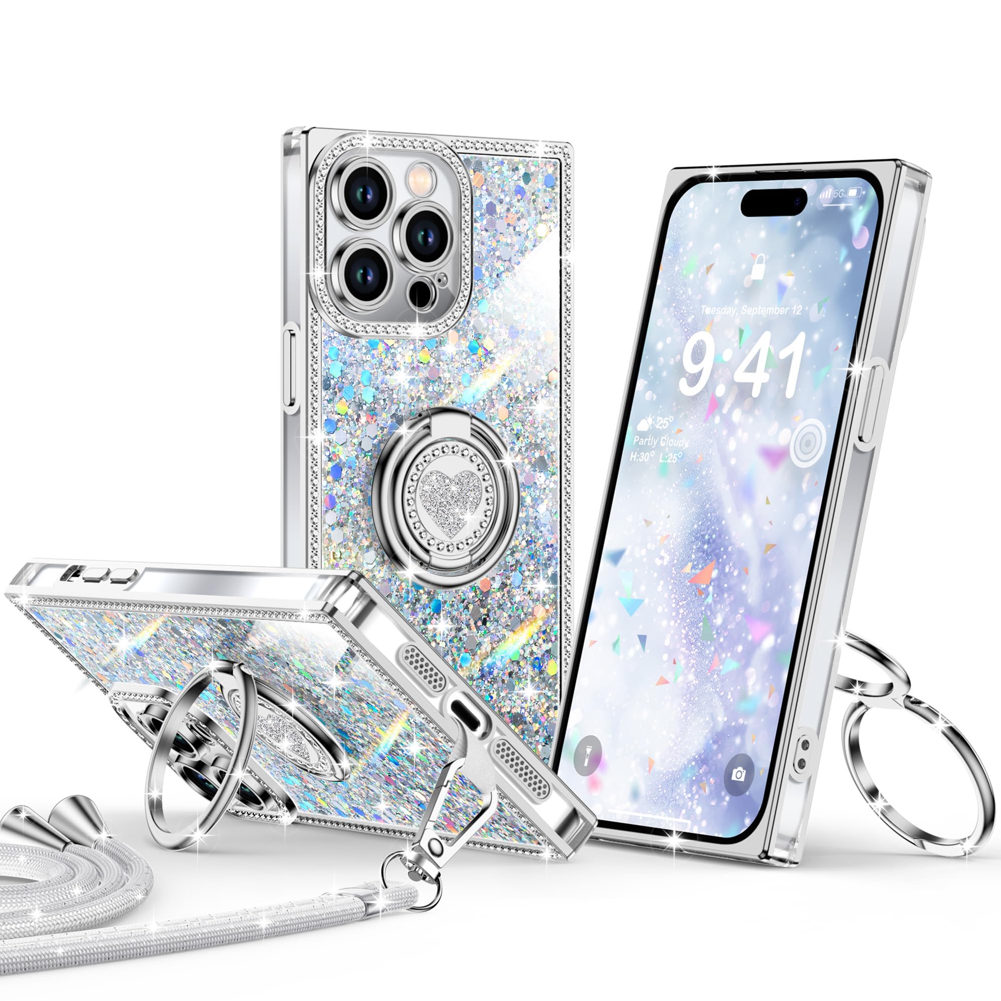 光るiPhoneケース リング付き Amazon.co.jp: XYZ iPhone 14 Proケース、キラキラ光る電話カバー、2