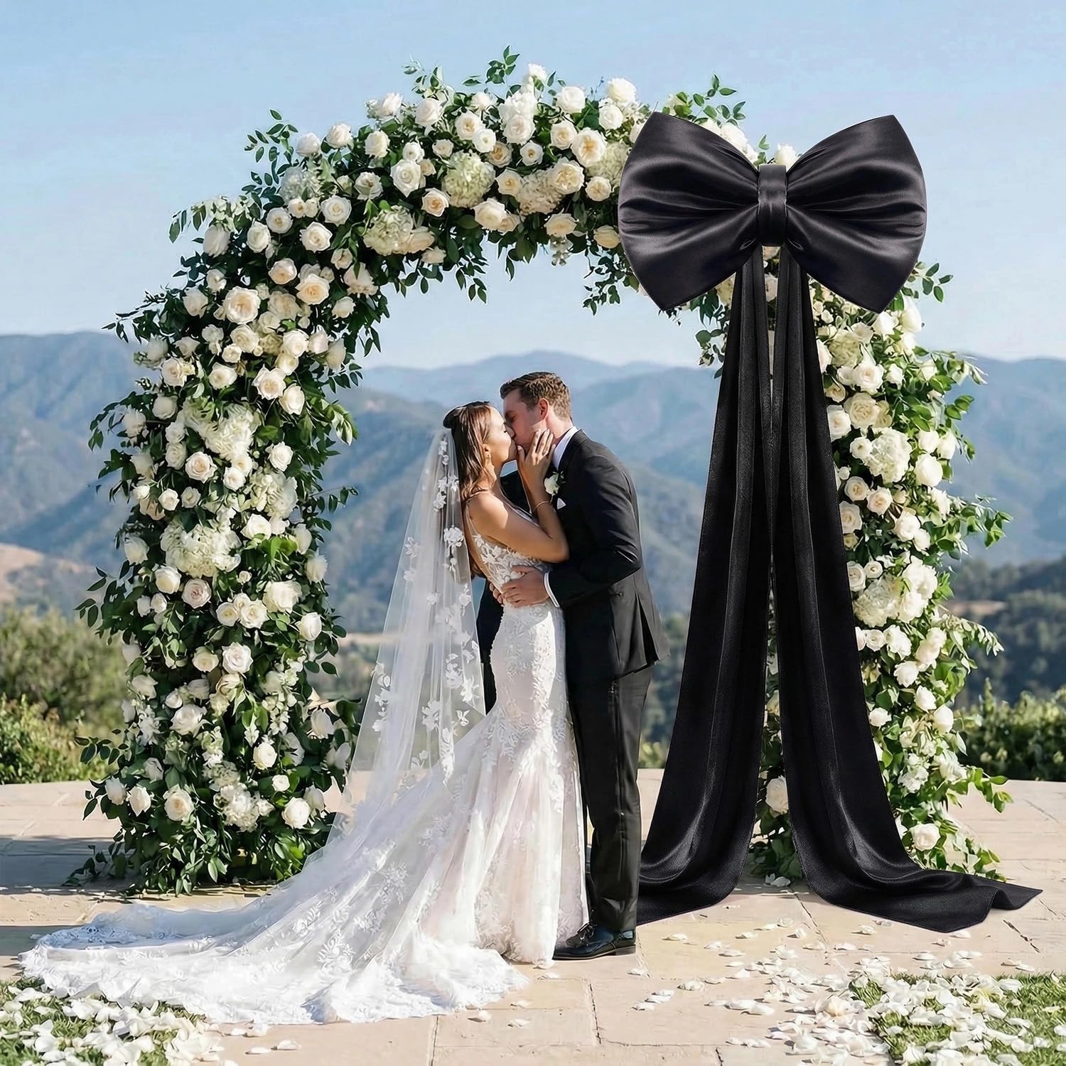 FOTSHARER 70 x 22 Inch Big Black Bow for Party Decorations, 3D Firm Stays Upright Satin Bows for Coquette Backdrop Wall Decor, Bow Room Decor Long Ribbon Tie for Hanging, Gift & Coquette Wall Decors