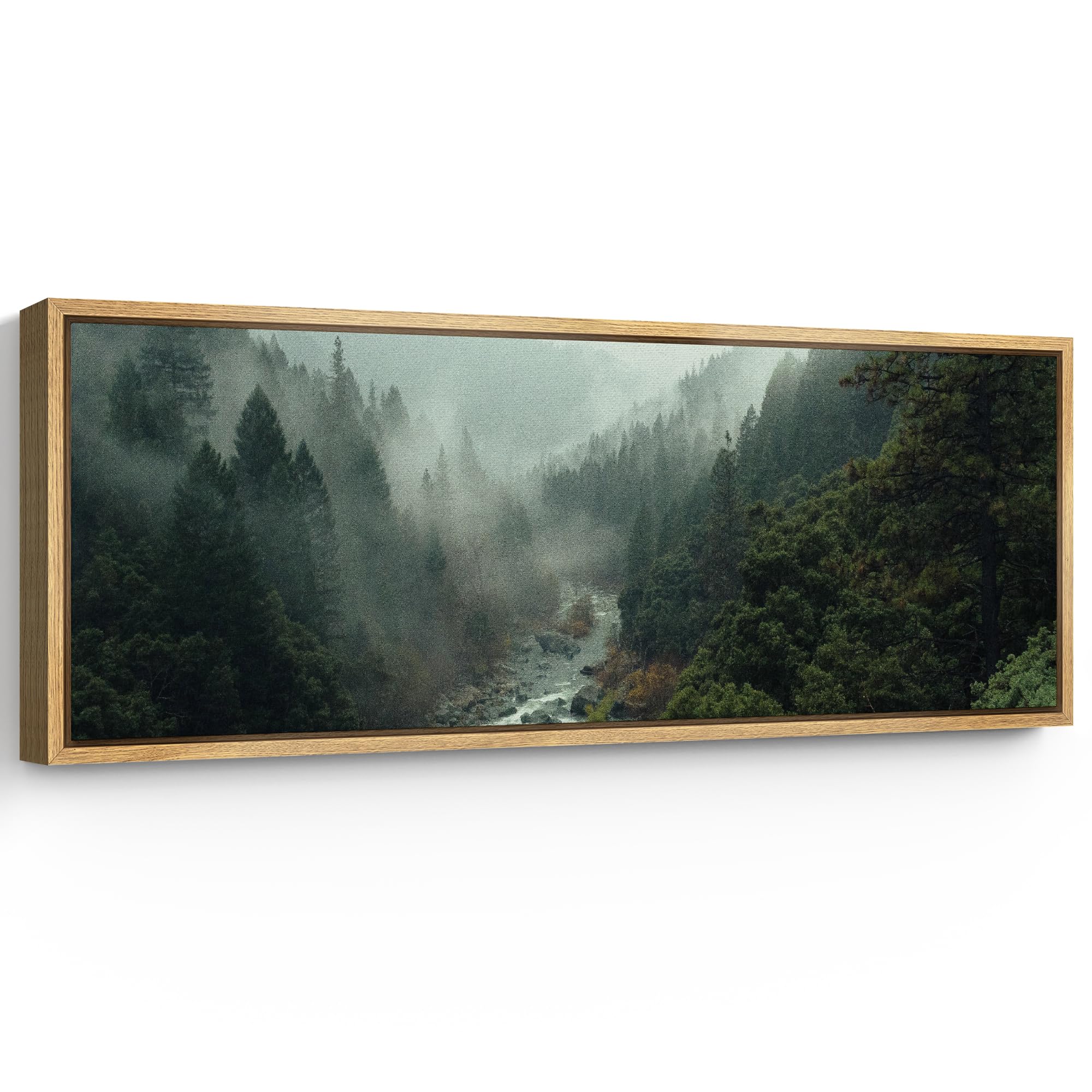 SIGNFORD Large Framed Canvas Print Wall Art Mystical Misty Forest River Illustrations Modern Art Calm Warm for Living Room, Bedroom, Office - 60"x20"