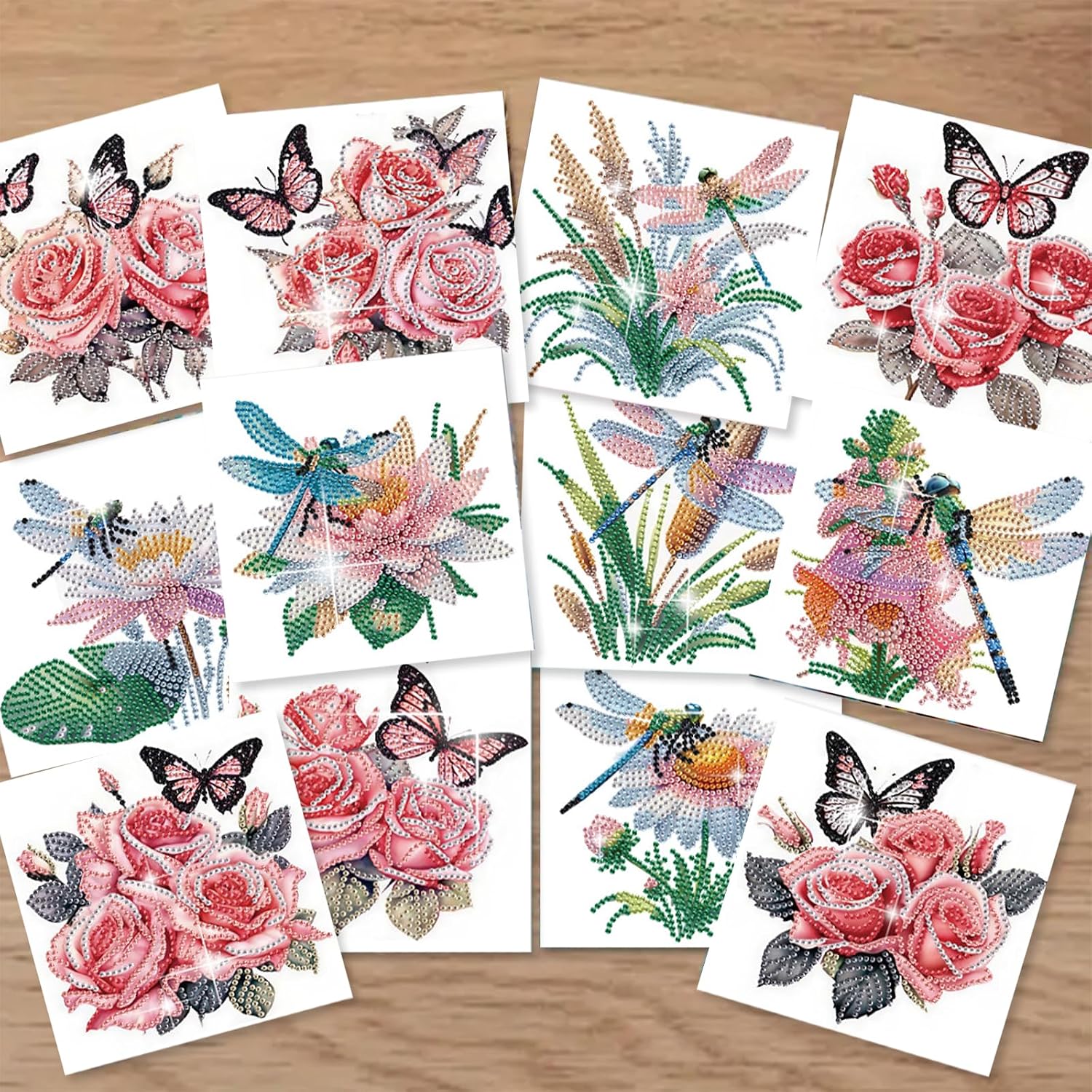 12pcs Diamond Painting Greeting Cards for Adults, DIY Rose Butterfly Design Card Making Kit with Envelopes, All-Occasion Handmade Cards for Anniversary, Birthday