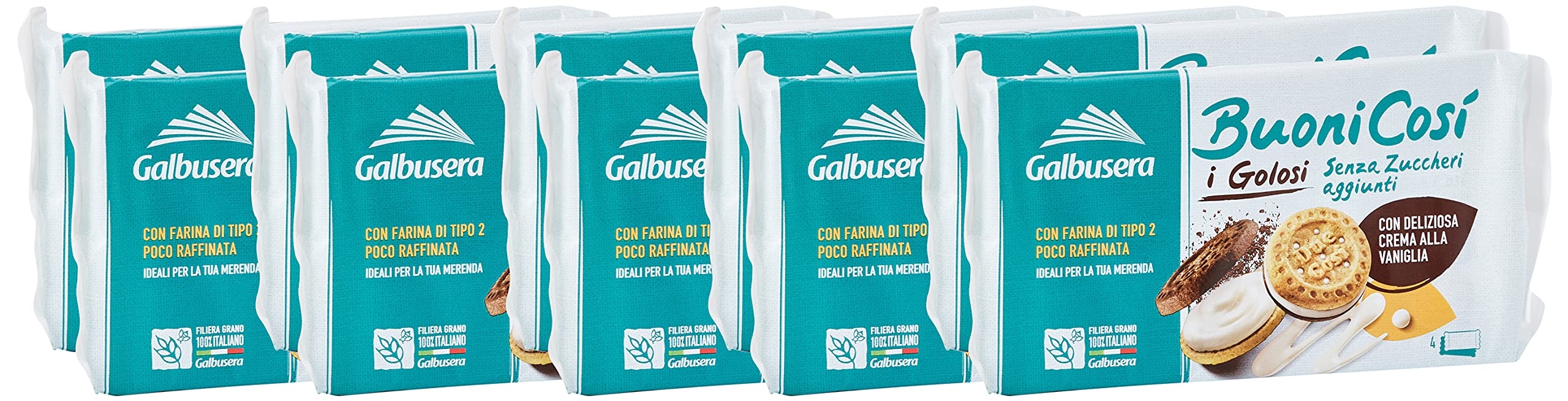 Galbusera BuoniCosì Biscotto Farcito senza Zuccheri Aggiunti con Farina di Tipo 2 - Pacco da 10 x 160 g