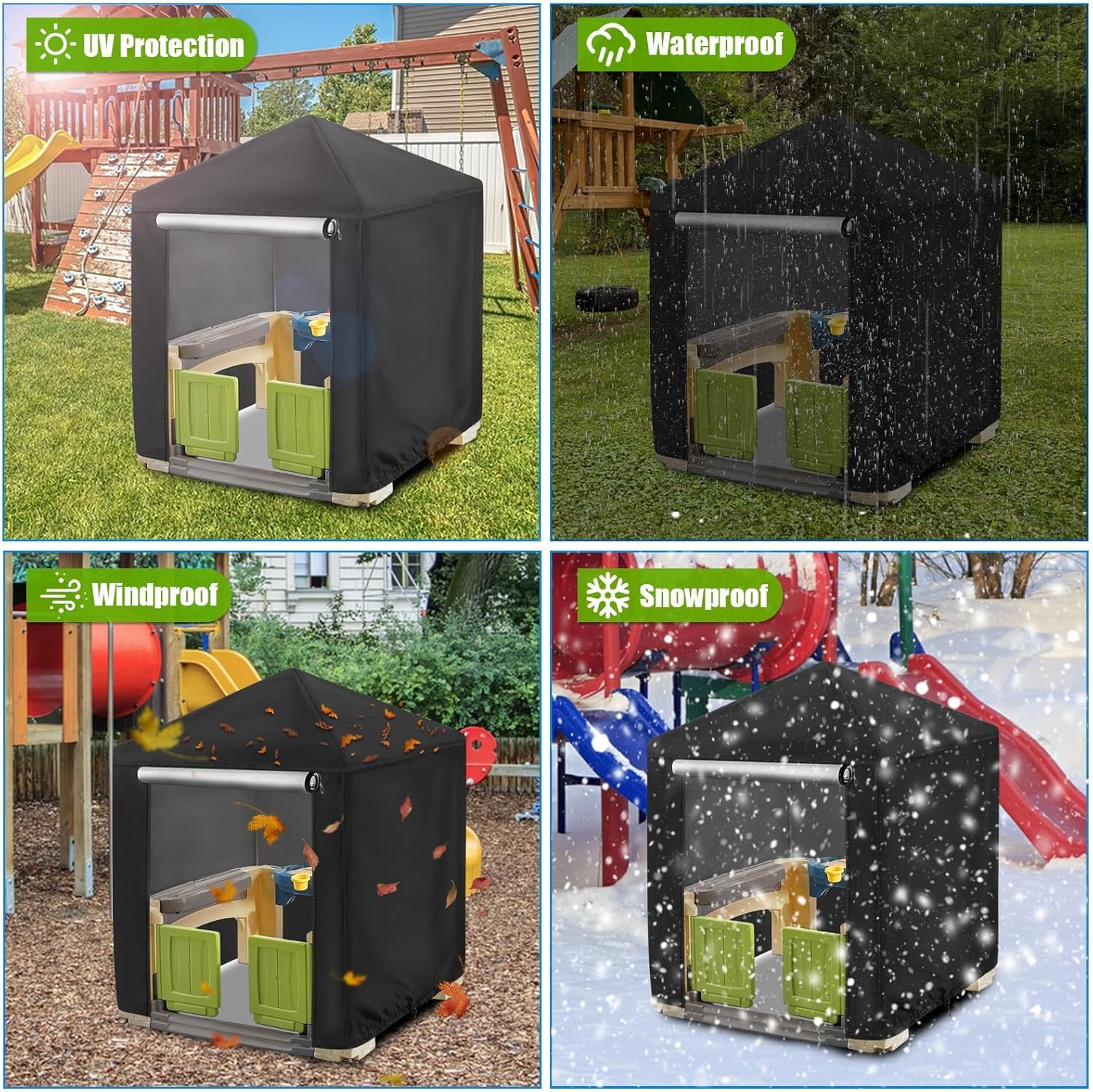 Outdoor Playhouse Cover for Step2 Playhouse,Waterproof Kids Outside Play house Cover Outdoor Play Houses Covers for Kids - 56"L×56"W×60"H, Black