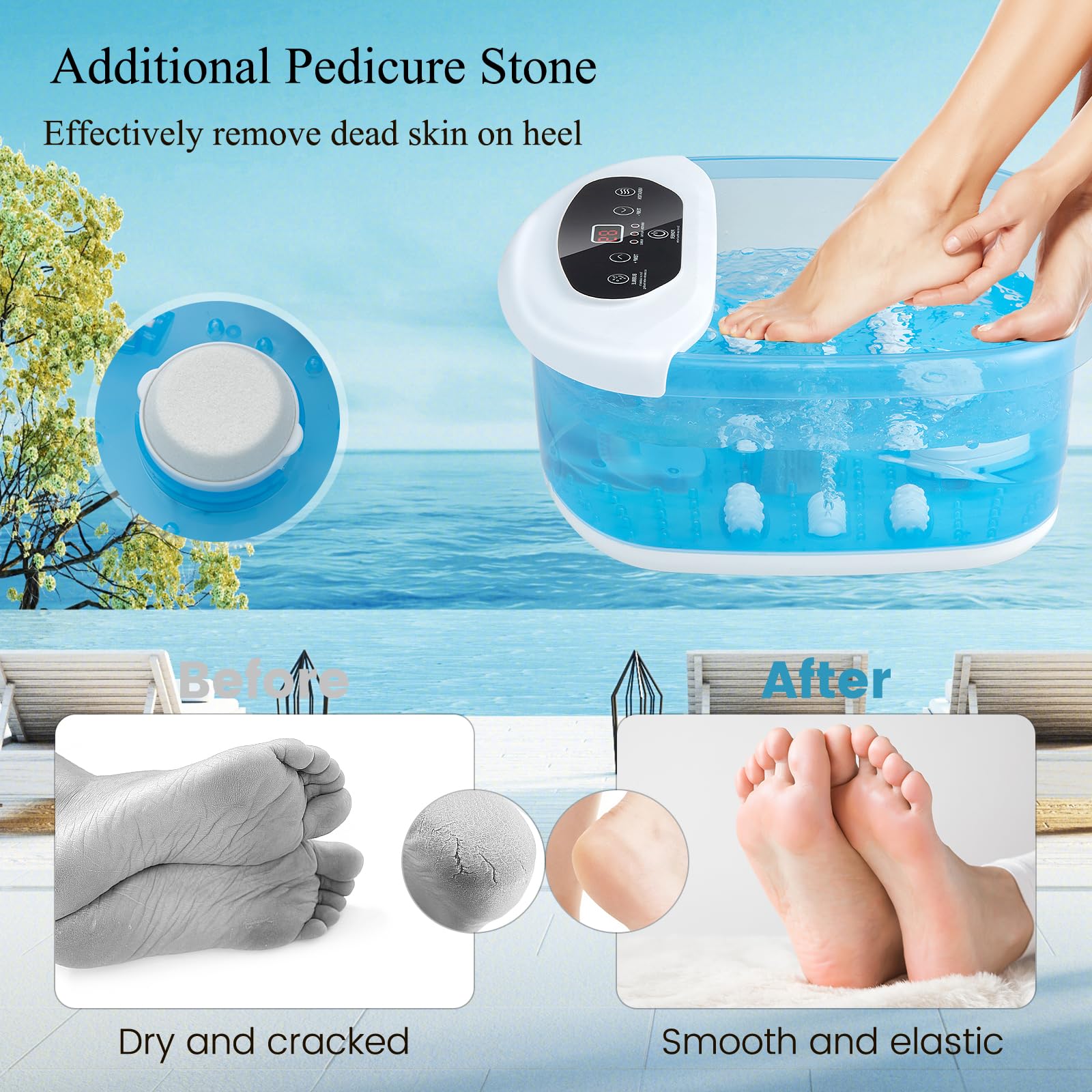 HOMASIS Pediluvio, masajeador de pies eléctrico con función de masaje de agua, con burbujas de aire caliente, con control de vibración y temperatura y temporizador de temperatura 1 hora (Azul)