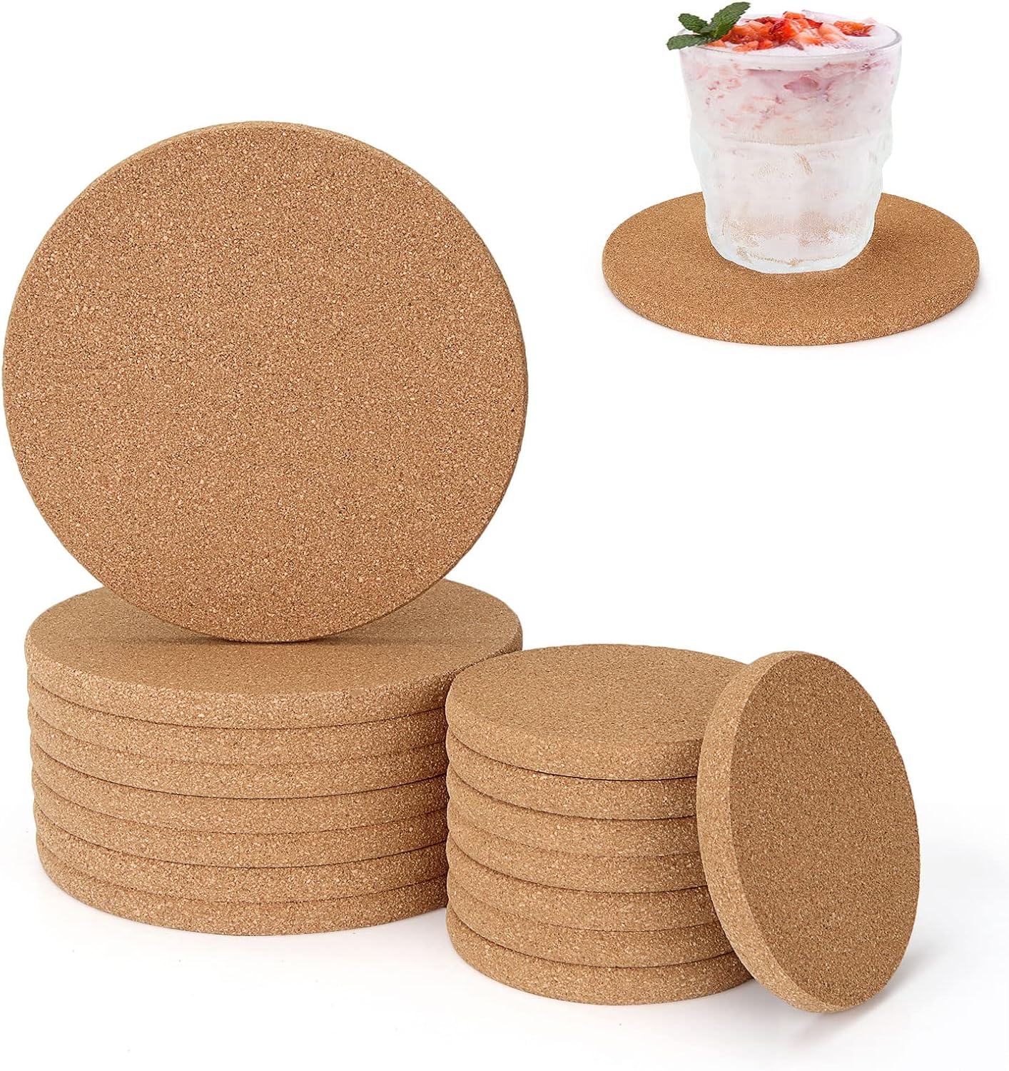 16PCS 10mm Thick Cork Coasters, Round Cork Trivet Mats, Absorbent Heat