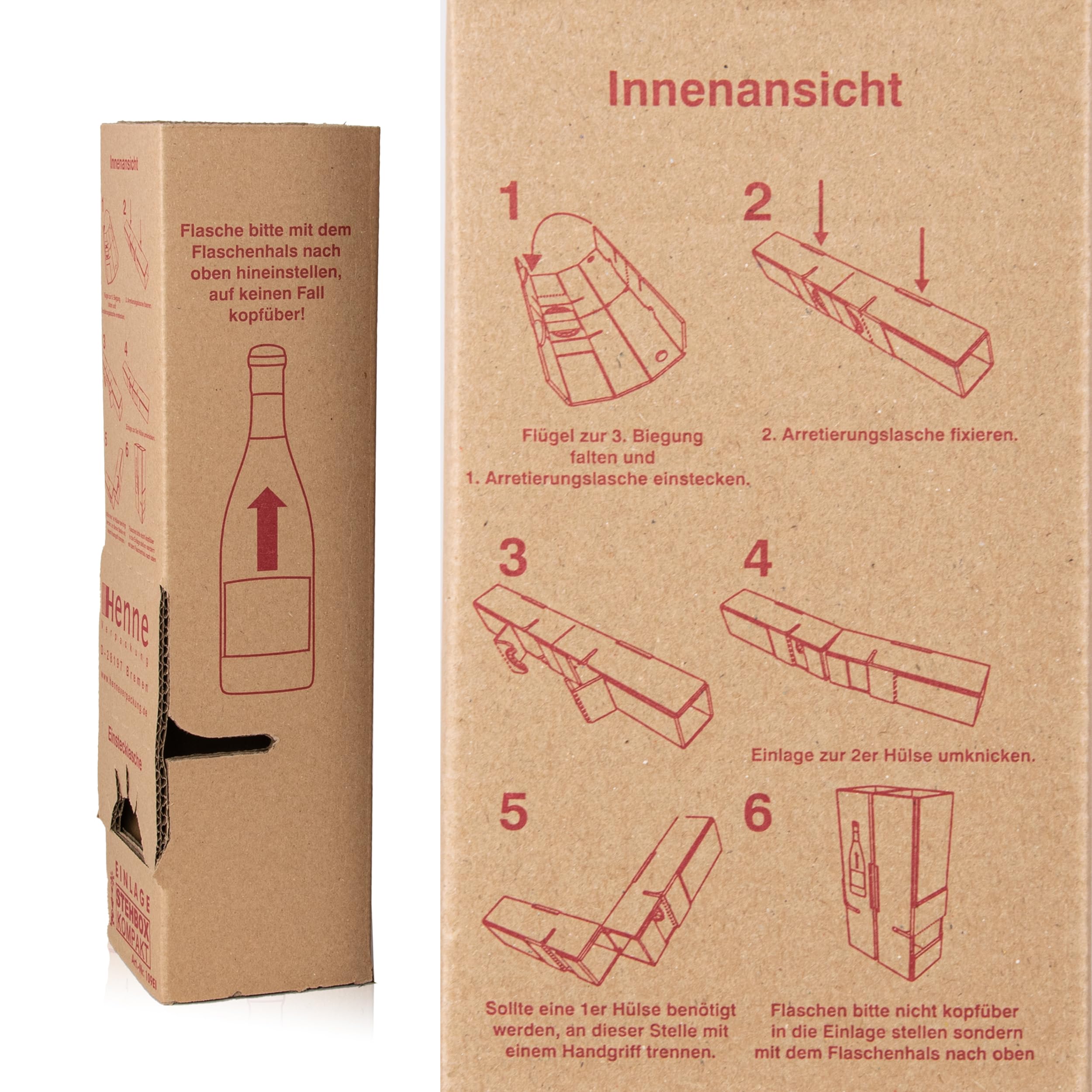 10x Wein Versandkarton Weihnachtsmotiv für 1 Flasche incl. Einlage, DHL/UPS zertifiziert (Natur, Weiß, Rot, 10x 1er)