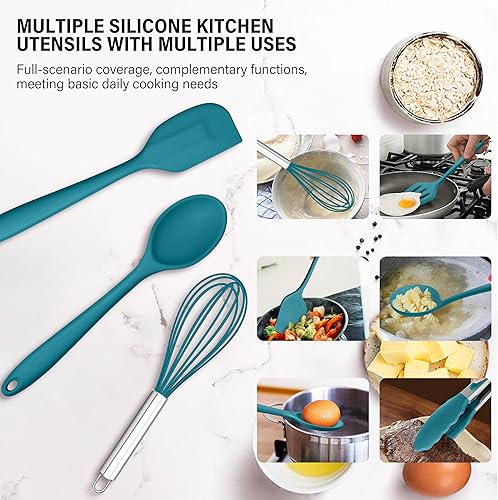 Miniatura 5 de HaWare Juego de 11 utensilios de cocina de silicona, resistentes al calor, con soporte, espátula de grado alimenticio para utensilios de cocina