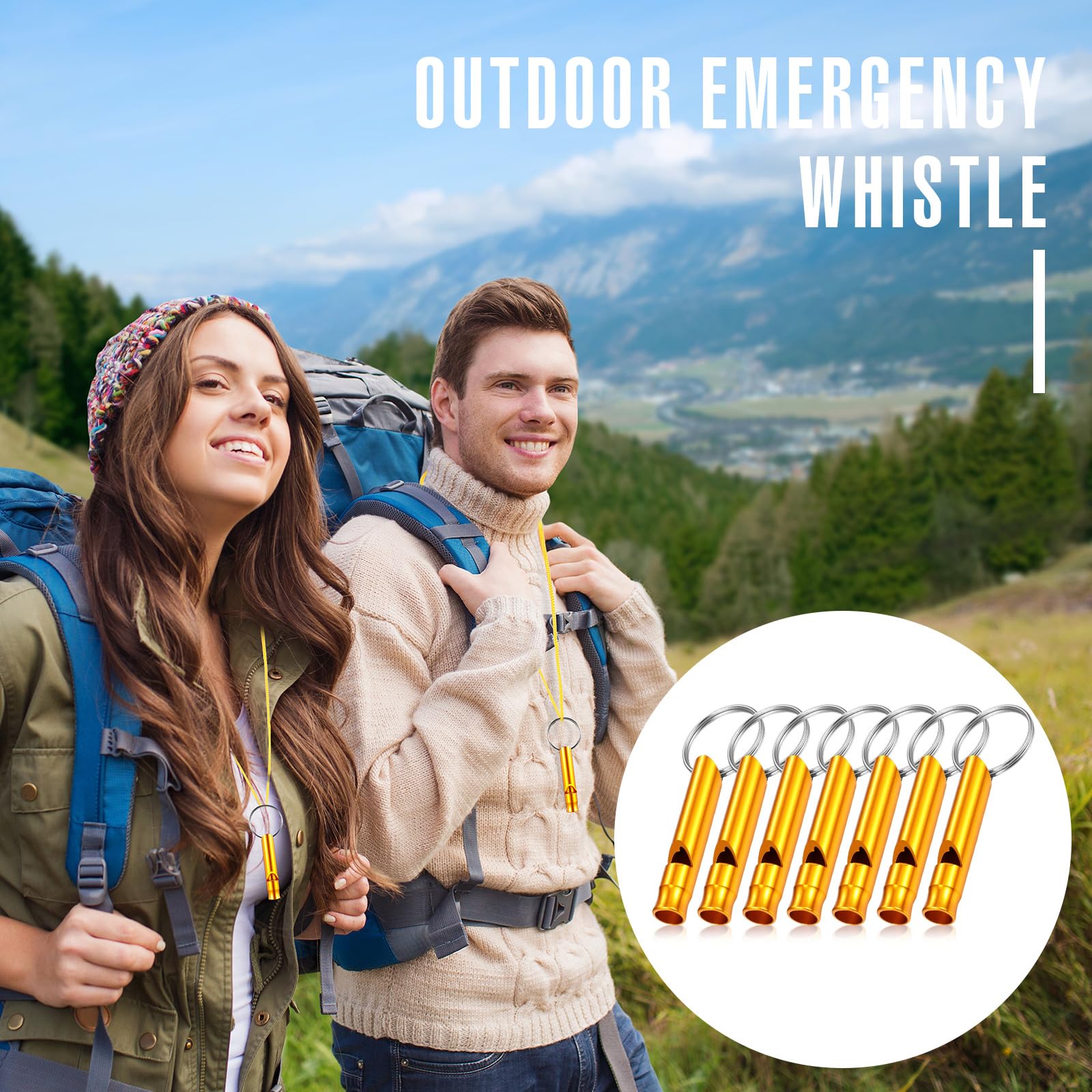 Konohan 105 Aluminium-Notfallpfeife mit Schlüsselanhänger, Sicherheits-Überlebenspfeife, stabiles Licht, lauter Klang für Damen, Camping, Verteidigung, Wandern, Alarm, 7 Farben
