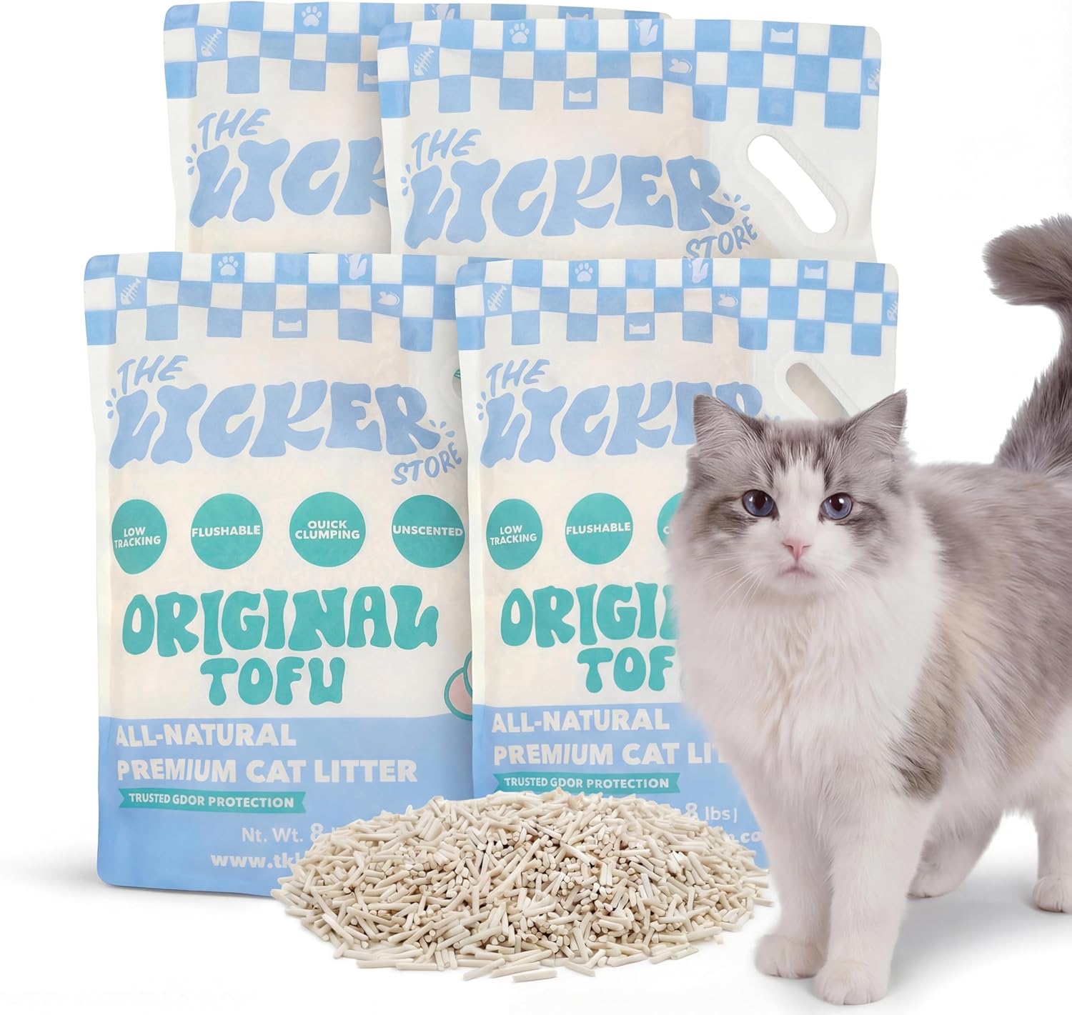 CLR3008A-SET4 Ultra Absorbent Fast Clumping, Flushable, Natural Ingredient, Odor Control, Low Dust and Low Tracking Tofu Cat Litter, 8 LBS x 4 Bags