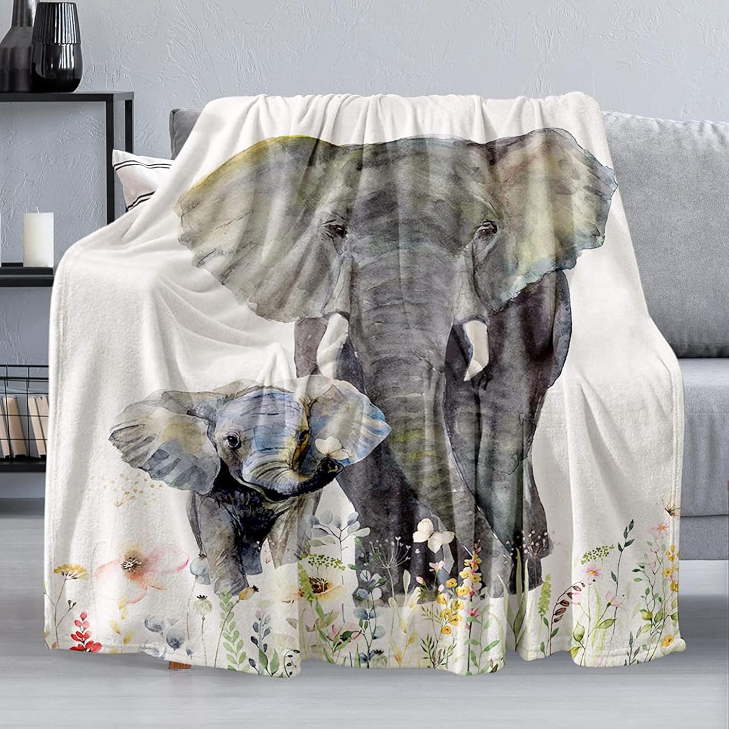 Elephant Throw Blanket Gift, Soft Warm Fuzzy Plush Blanket, Smooth Cozy Flannel Blanket for Bed/Couch/Camping (80"x60")