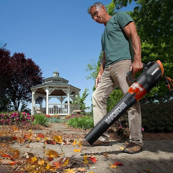 WORX 12 Amp Electric Leaf Blower, Turbine Blower for Lawn Care with 600 CFM & 2 Speed Control, Corded, WG520