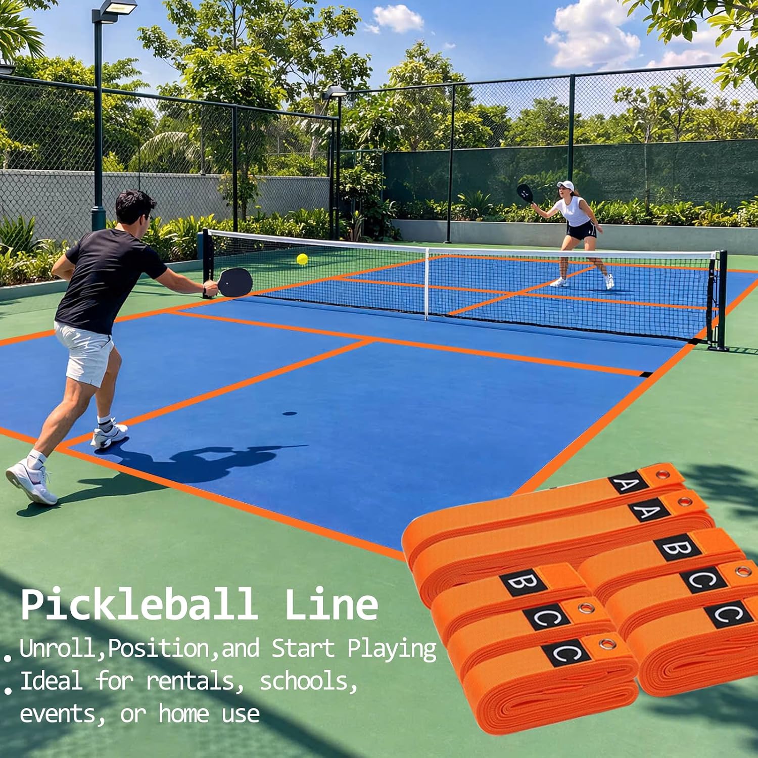 Pickleball Court Marking Kit, Pickleball Lines Marking with 8 PCS Sandbags | No Measurement Required Pickleball Court Markers, Pickleball Marking Sandbags Tape for Any Indoor and Outdoor Windy Days