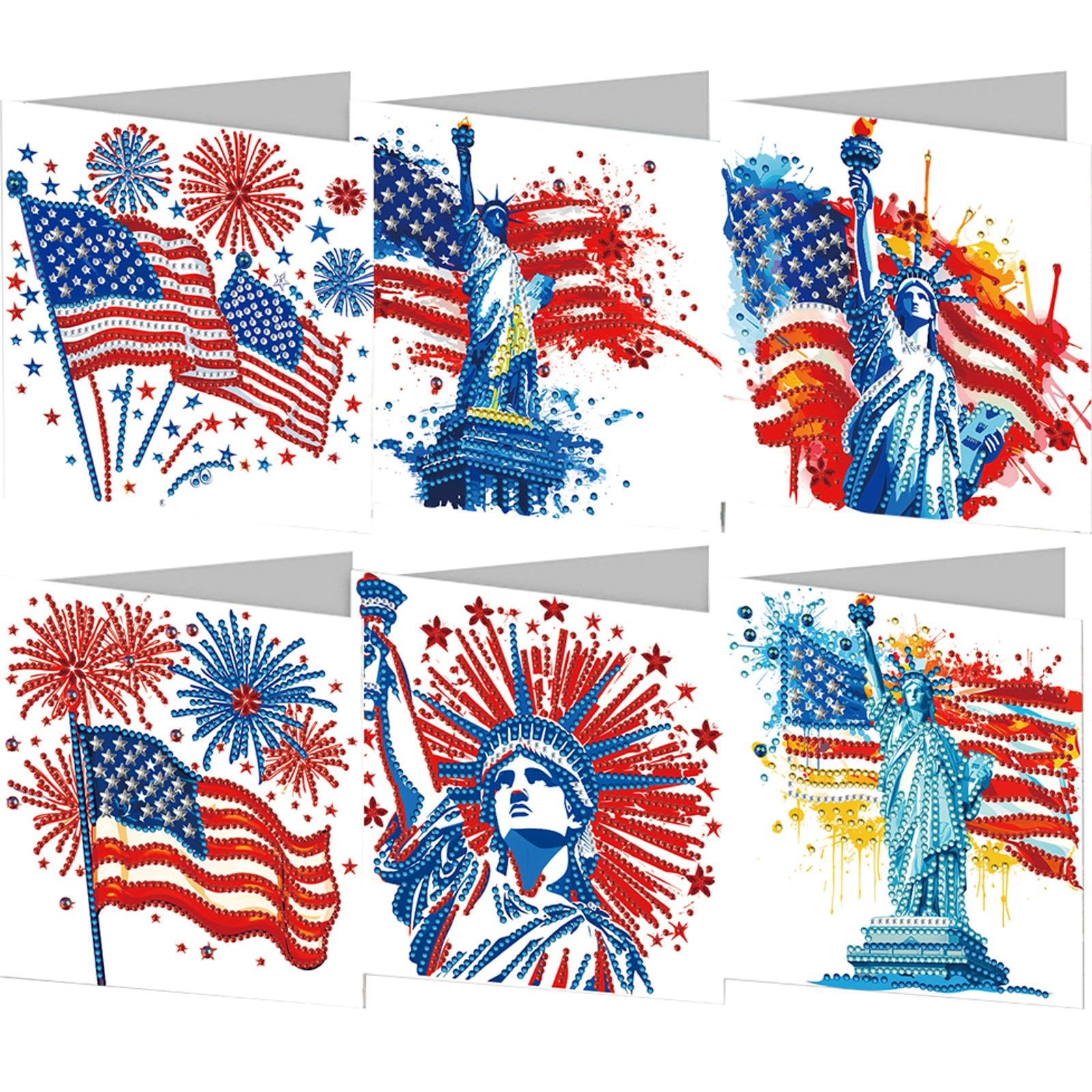 POETRYDRAW 6PCS DIY Independence Day Diamond Art Greeting Cards for Independence Day