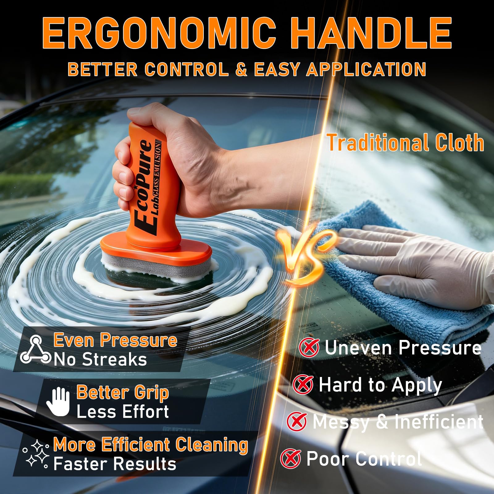 EcoPure Lab Glass Emulsion Cleaner, Car Oil Film Remover, Windshield Oil Film Remover for Car Windows, Auto Glass Cleaner, Improves Windshield Clarity for Safe Driving, Crystal Clear View(1PCS) - 5