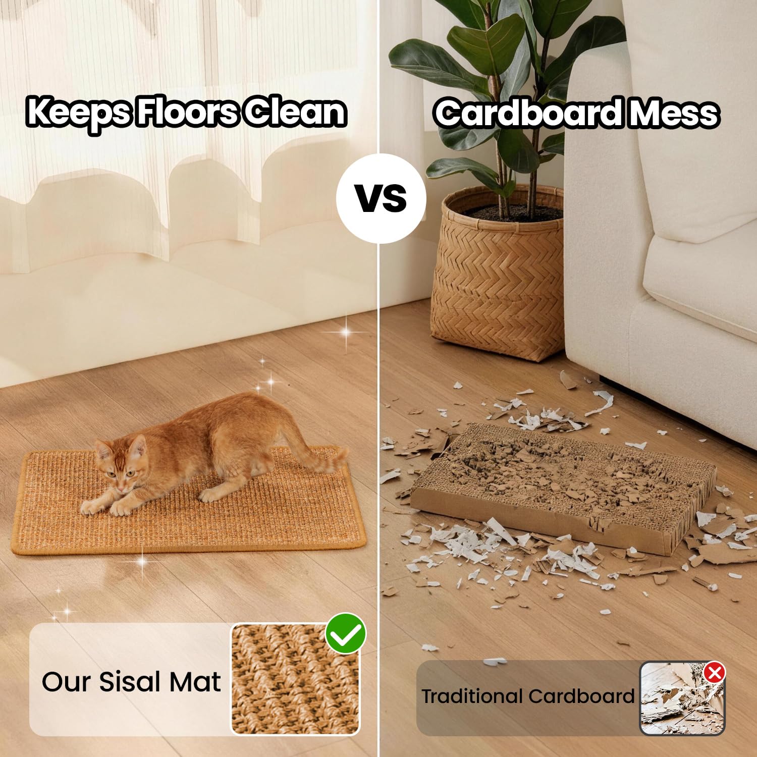 Cat Scratcher Mat,Sisal Cat Scratch Pad Rug,Wall Scratchers for Indoor Kitten Scratching&Stretching,Furniture Protector for Post&Sofas&Couch&Carpets&Floor,Kitty Bithday Gifts,Medium,Brown - image 3
