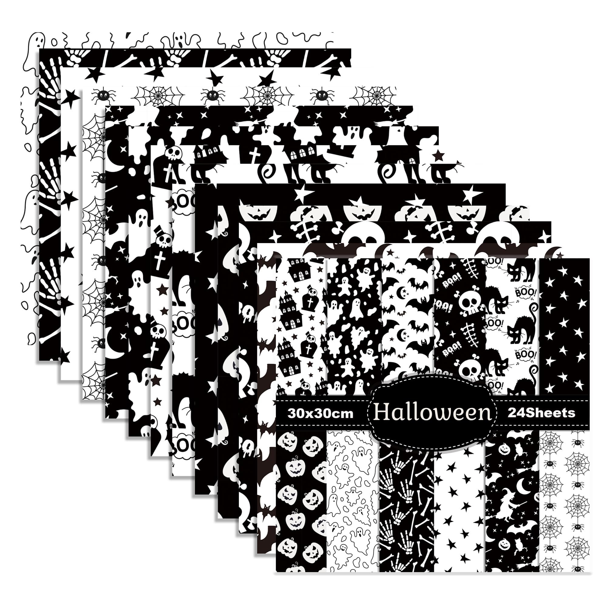 Papier pour scrapbooking Halloween double face noir et blanc créatif