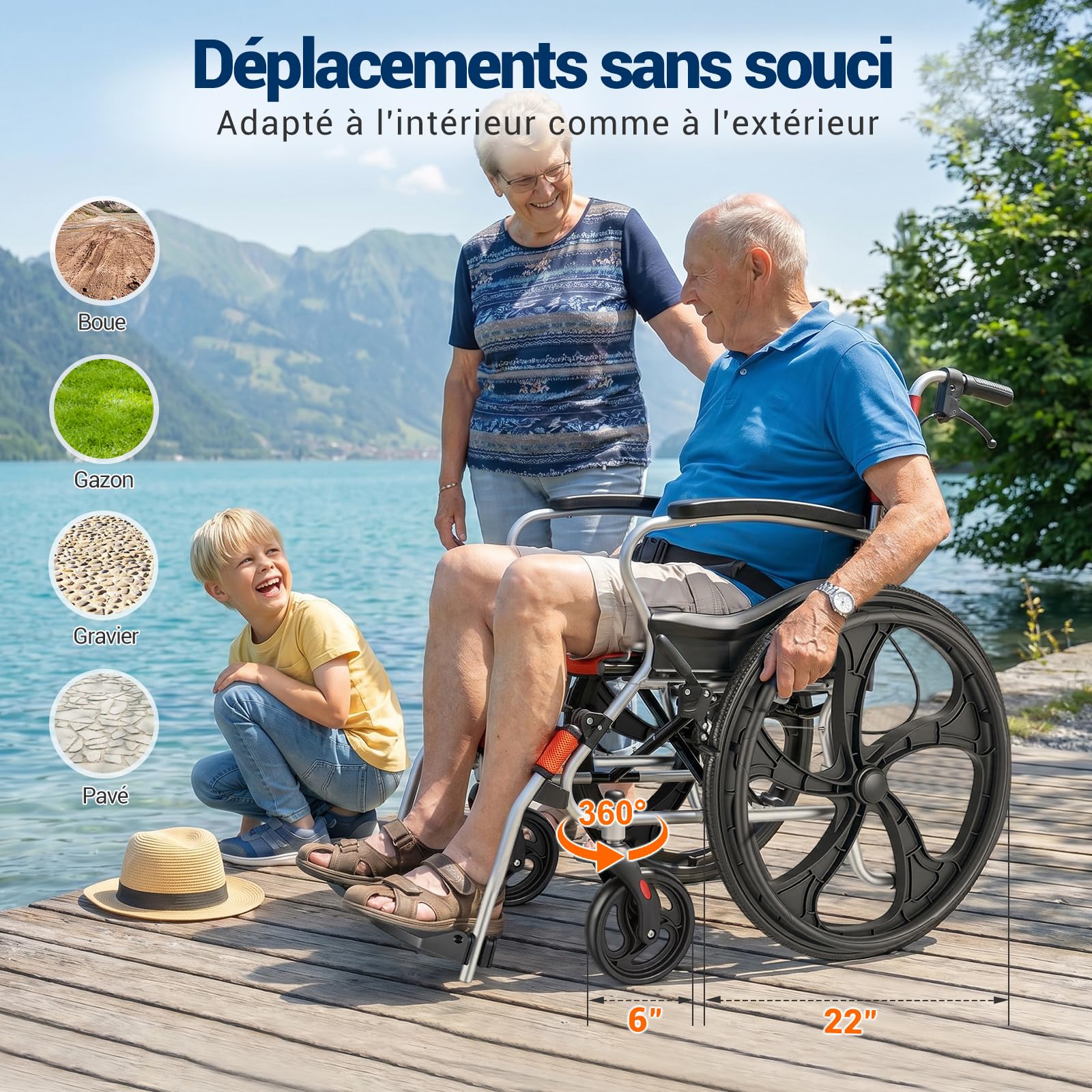 Care-Parents Fauteuil Roulant Léger et Pliable Autopropulsé, Assise 45cm, 11kg, en Aluminium, Chaise roulante adulte,pour Personnes âgées et Handicapées,Jusqu'à 100kg(CP-9536)