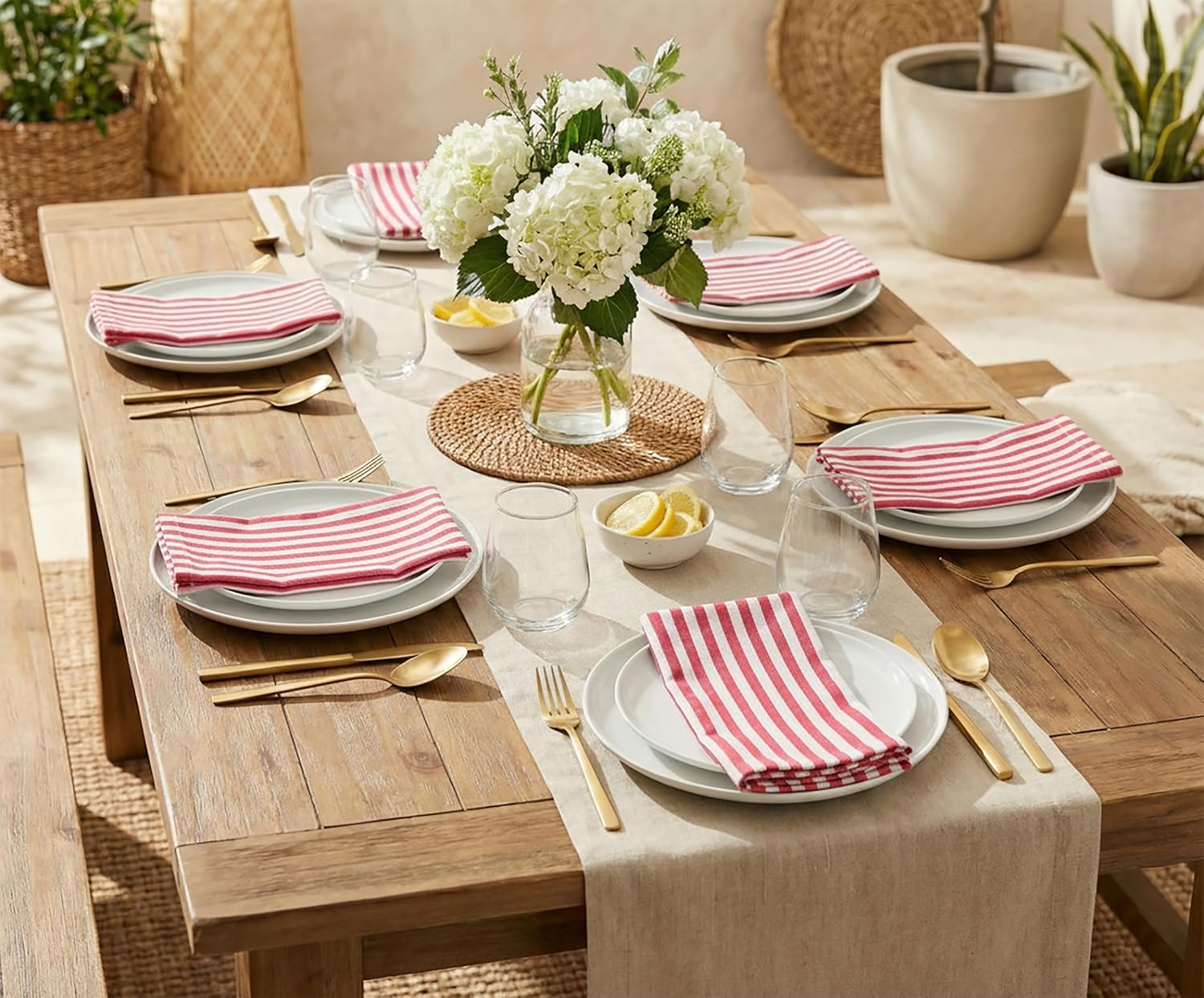 PurpleEssences Plain Striped Cloth Napkins - Set of 12-100% Cotton - 18 x 18 Inch - Spring Easter Summer and Perfect Everyday Use Dinner Napkin - Red and White - Image 5