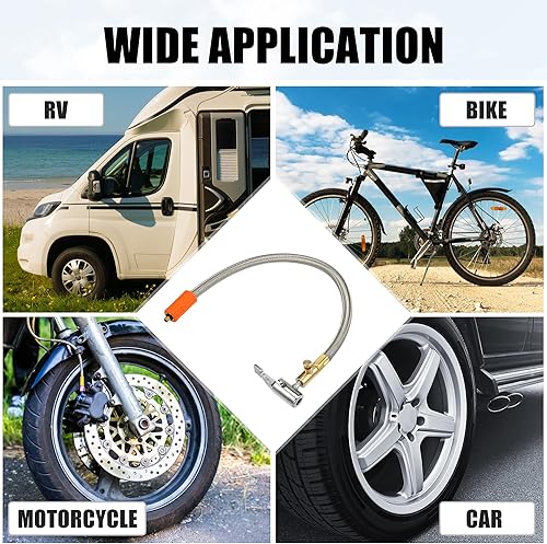 Miniatura 6 de X AUTOHAUX Adaptador de manguera de inflador de neumáticos flexible de 15.8 pulgadas, tamaño de rosca M6, portabrocas de aire con manguera para