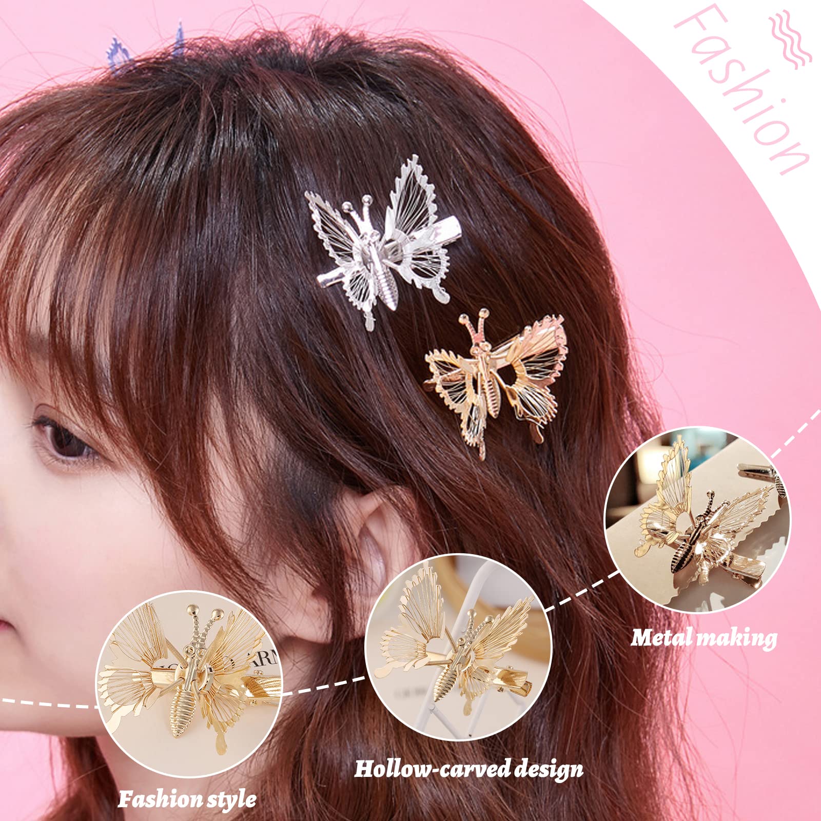 Amazon.co.jp: 蝶々 ヘアクリップ 4個セット ゴールド 動き 蝶 