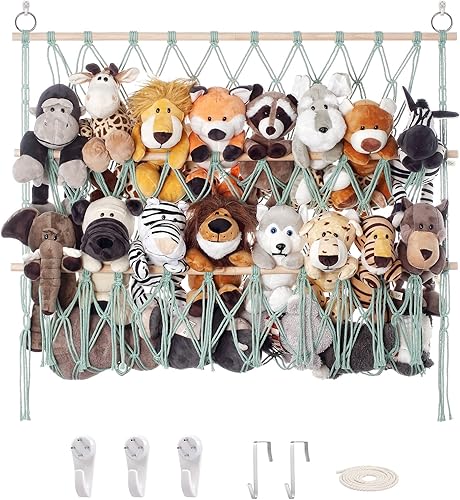 Miniatura 9 de Red de animales de peluche o hamaca hecha a mano para animales de peluche, esquina para colgar en la pared para almacenamiento organizador soporte