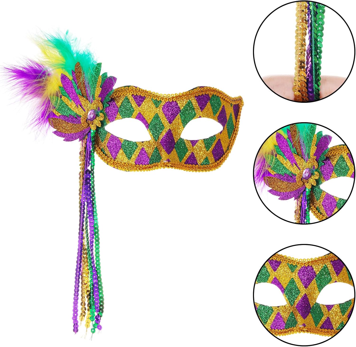 Mask with Feathers for Women, Masquerade Venetian Carnivals Halloween Cosplay Party Accessories - Image 3