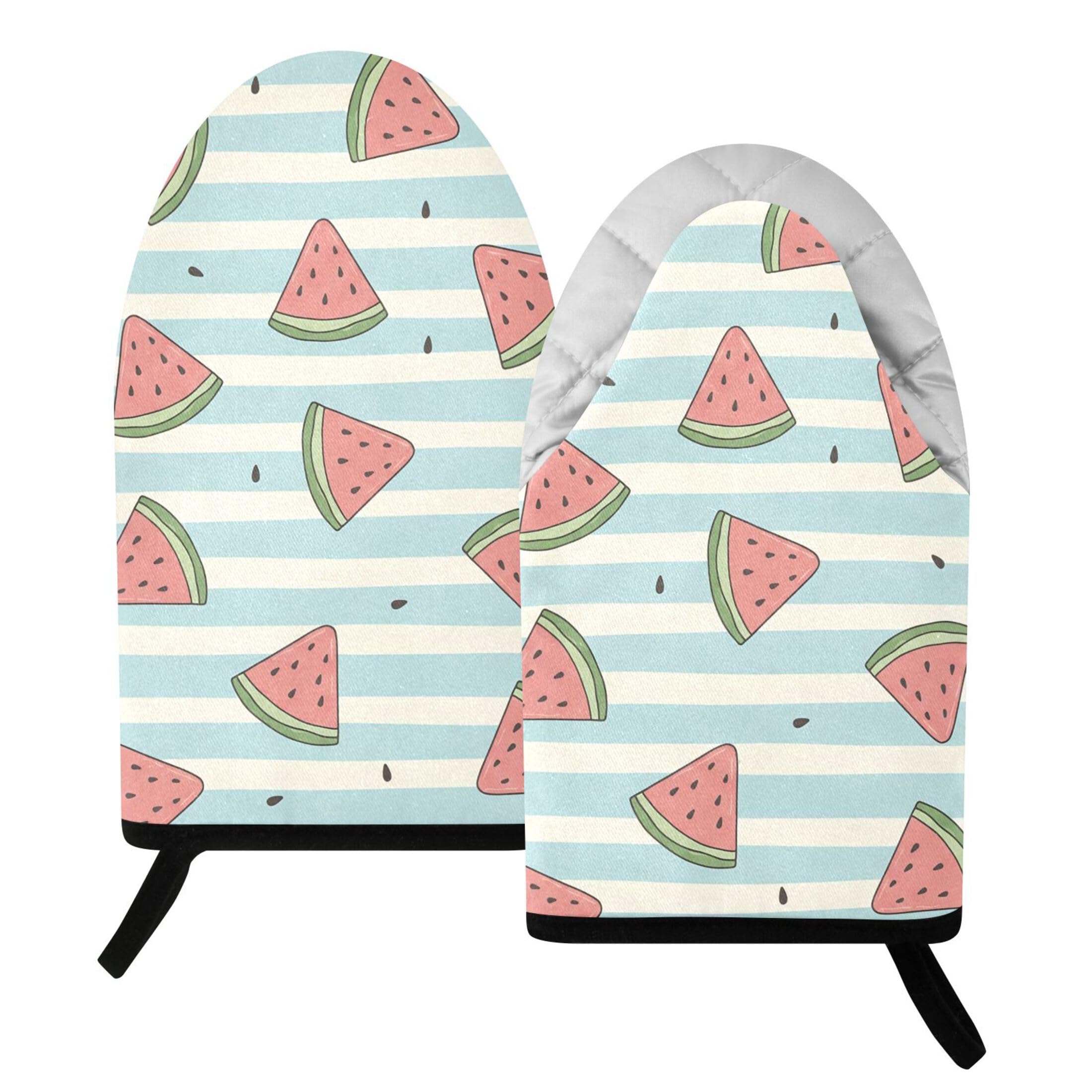 Kutsu Slices Of Watermelon Oven Mitts for Kitchen, Heat Resistant Cotton Oven Gloves for BBQ Baking Cooking, Breathable Kitchen Essentials, 2 pcs