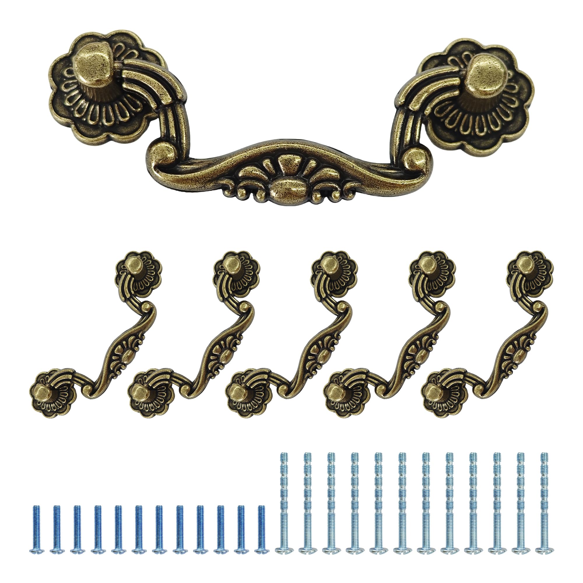 PDETVEO 6PCS 3Inch Hole Centers Antique Bronze Drop Drawer Pulls, Bail Cabinet Pulls Bronze Dresser Handles for Furniture Cupboard Wardrobe Kitchen Door
