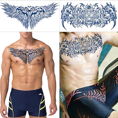 Miniatura 3 de Glaryyears Tatuajes semipermanentes para hombres y adultos, kit de 4 unidades, gran maquillaje realista de larga duración, tatuaje temporal que