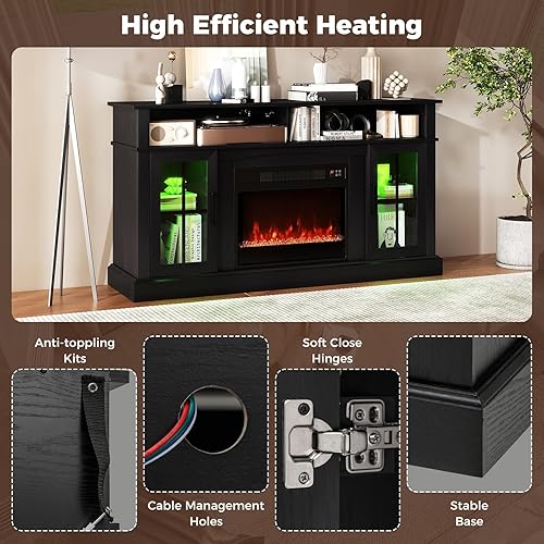 Miniatura 9 de COSTWAY Soporte eléctrico para TV con chimenea para televisores de hasta 65 pulgadas con luces LED, controles remotos, estantes ajustables,