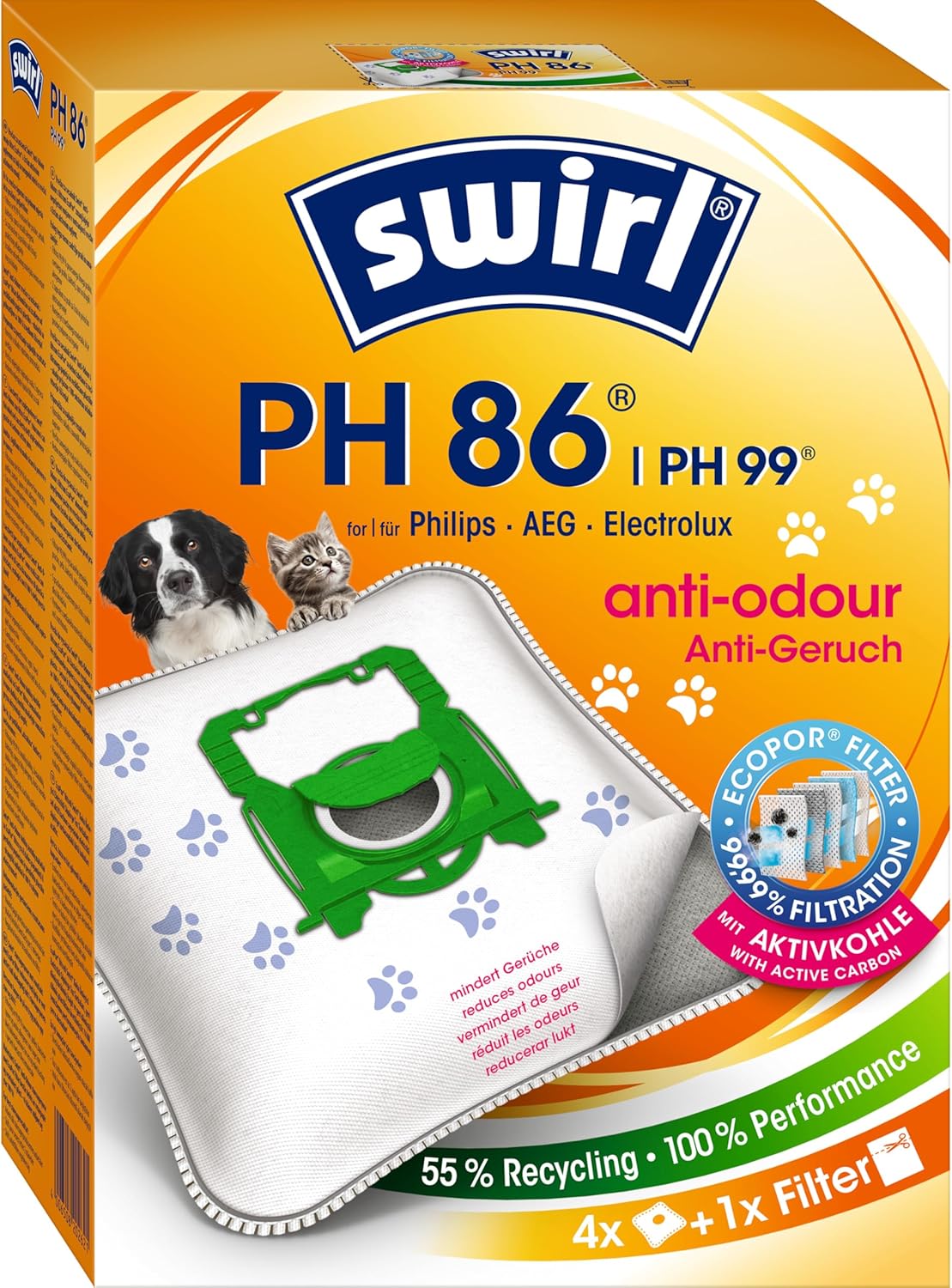 Swirl PH 86 NeutralizAir Vacuum Cleaner Bags for Philips Vacuum Cleaners - 4 Bags + 1 Filter