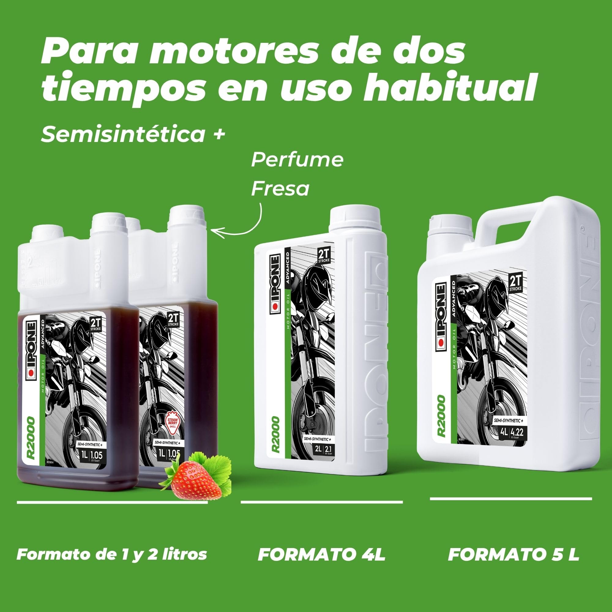 IPONE – Aceite de Motor para Moto 2 Tiempos R2000 – Bidón dosificador 4 litros - Semisintético+ - Gama Advanced - Limpieza Garantizada del Motor - Reducción de emisiones de Humo