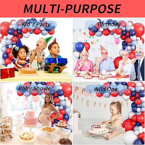 Miniatura 6 de Guirnalda de arco de globos rojos, azules y blancos para decoraciones de fiesta de béisbol, globos náuticos, globos náuticos de trabajo azul marino