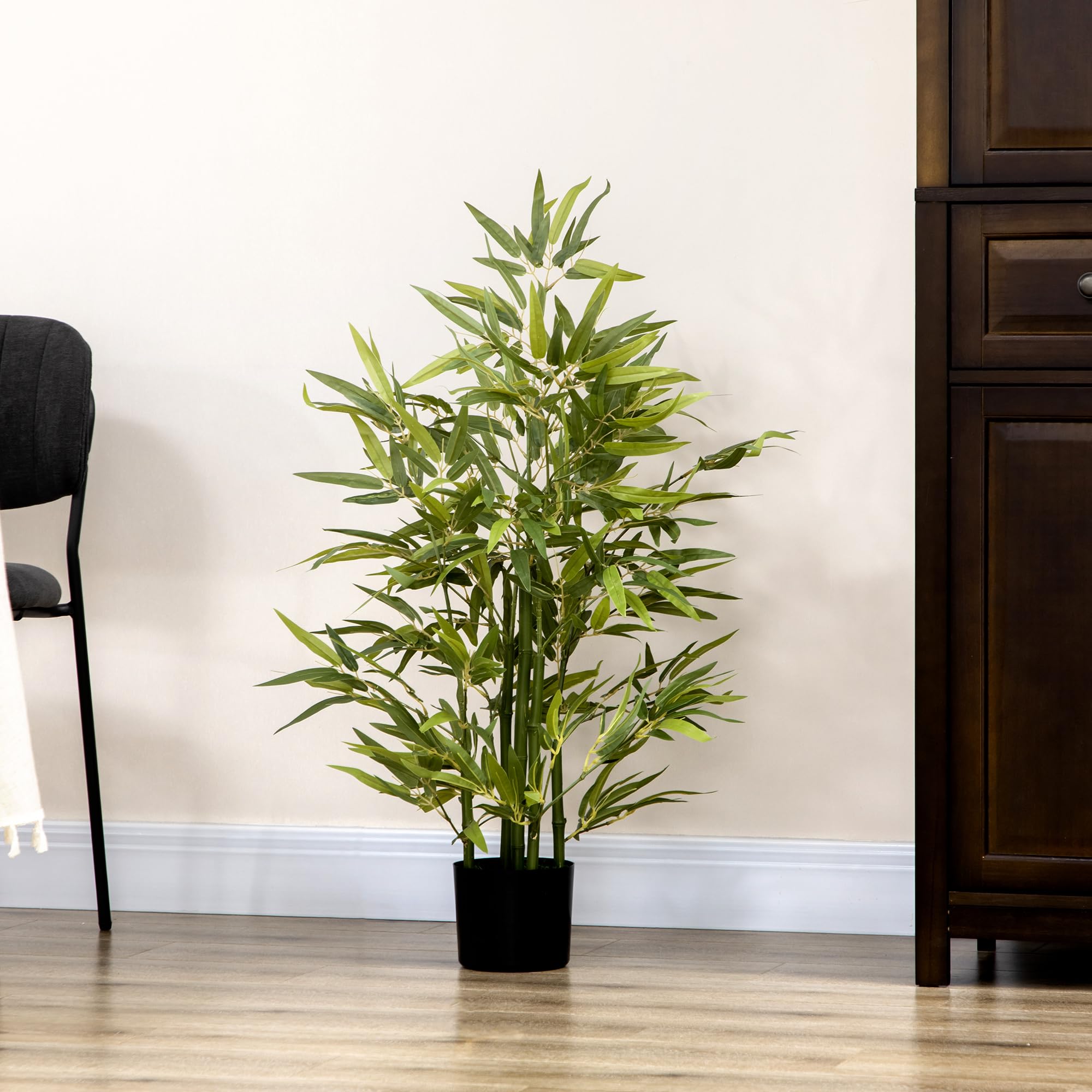 HOMCOM Árbol Artificial de Bambú 90 cm Planta Artificial Decorativa Verde | Grande, Decoración para Hogar, Oficina, Balcón, Dormitorio, Interior