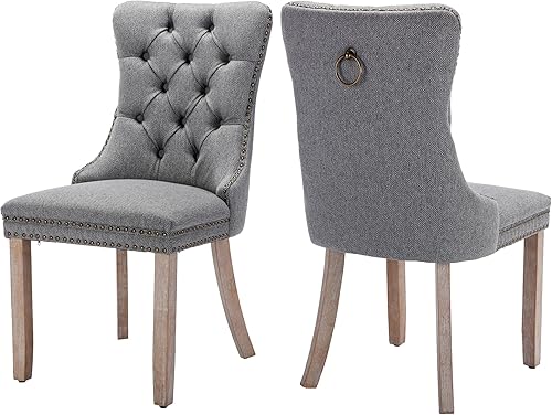 Miniatura 48 de Juego de 4 sillas de comedor de terciopelo, sillas de comedor tapizadas con ribete de cabeza de clavo, patas de madera, anillo de tracción, sillas