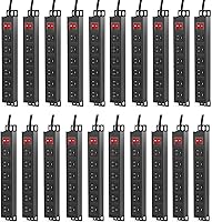 Vista 9 de BTU Regleta de alimentación de 6 tomas, protector de sobretensiones de montaje en metal, toma de corriente de montaje en pared resistente para uso