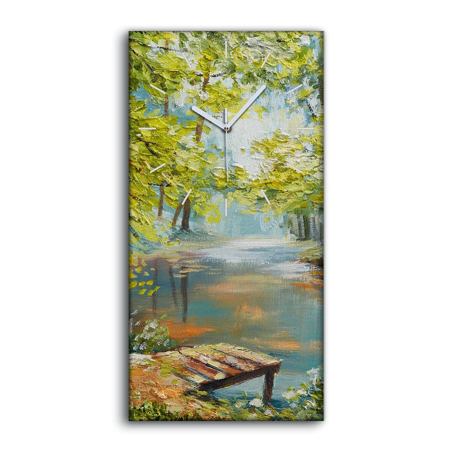 Horloge sur Toile Oil Forêt 30x60cm Décoration Murale Nature pour Salon