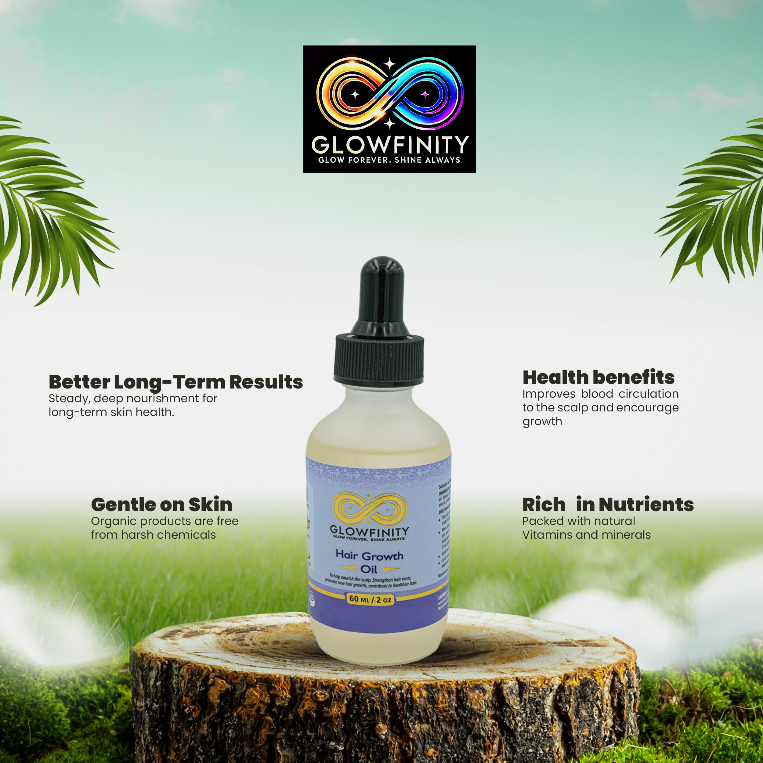GLOWFINITY Hair Growth Oil with Rosemary, Castor, Coconut, Almond and Argan Scalp Oil for Hair Growth and Thickness 60 ml, Vegan - Image 2