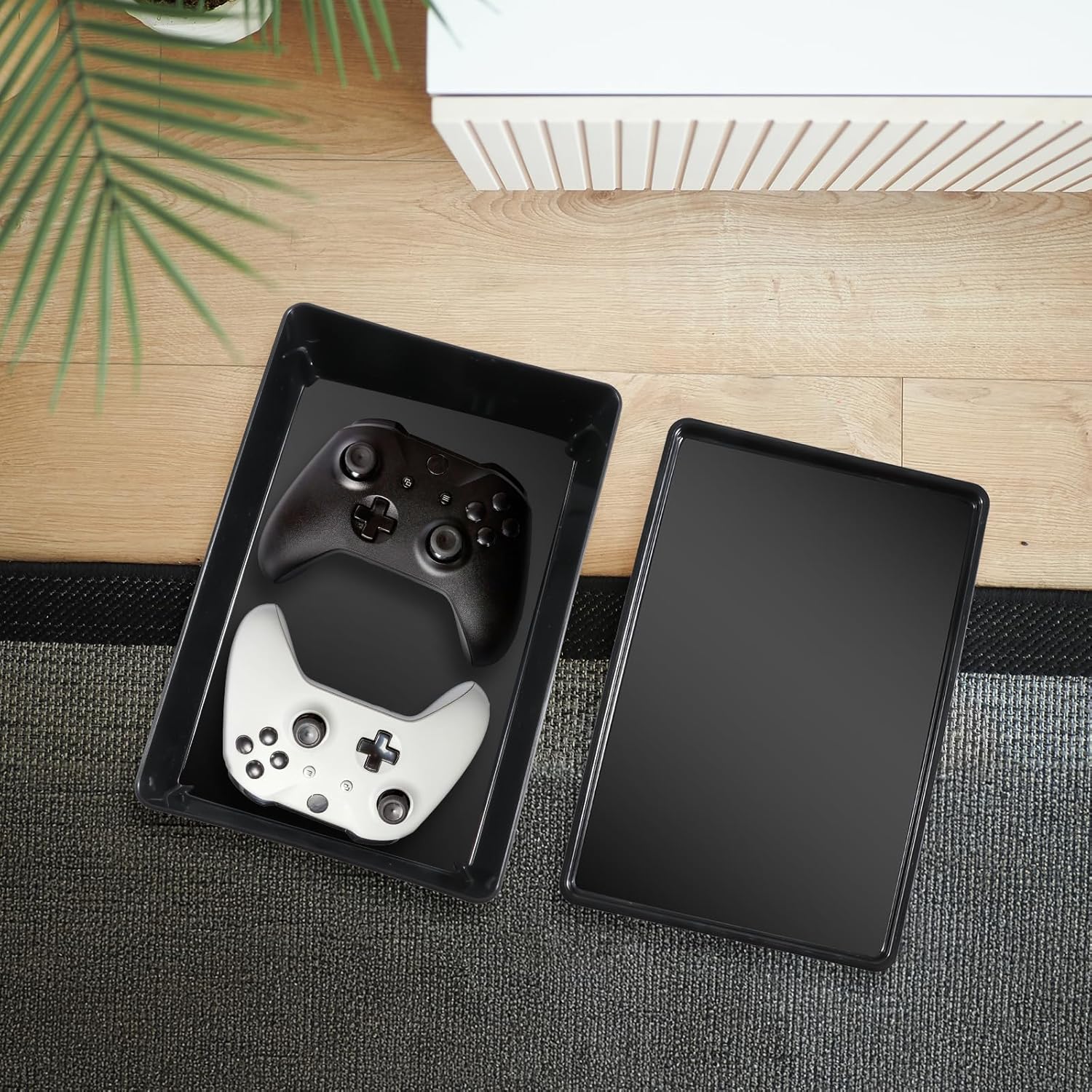 2 Pcs Multipurpose Stackable Storage Containers, 6.5x10 Plastic Bins With Lids, Black, For Home And Office Organization Food Service Bus Tubs