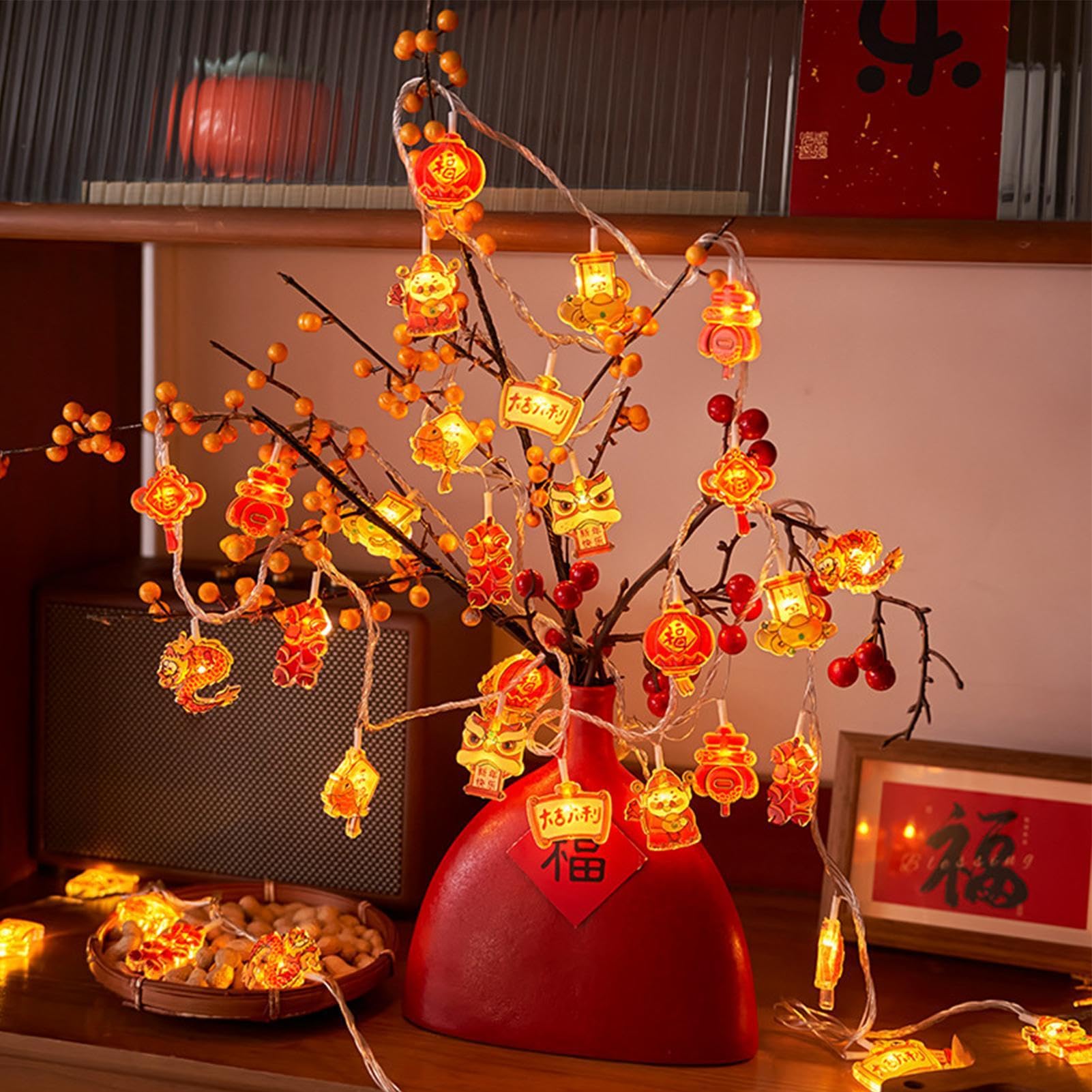 Luces de cadena de linterna china LED, luces de cadena chinas Lámparas de | Luces de cadena rojas LED, decoración del hogar interior de la lámpara de cadena, luces de