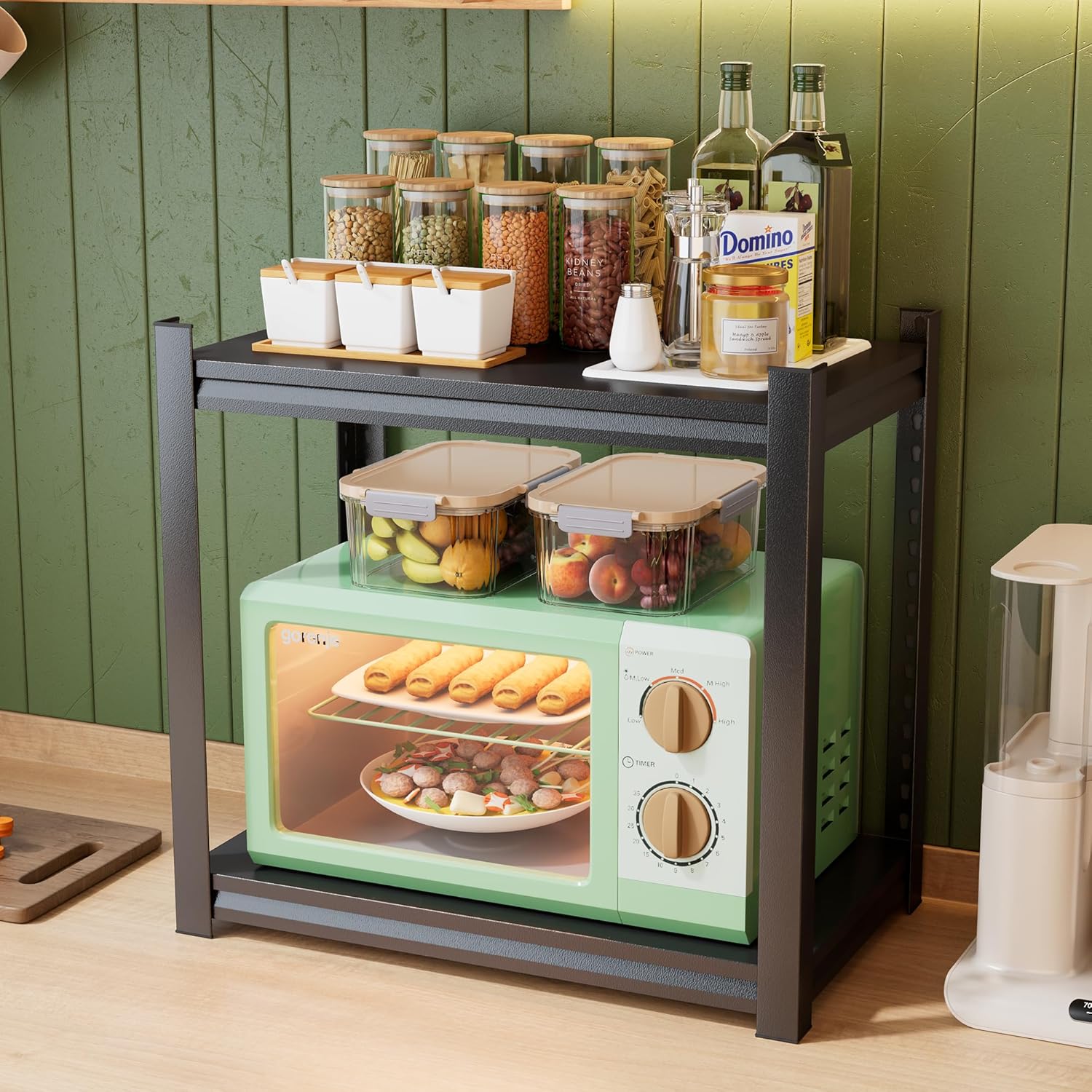 Microwave Stand Kitchen Countertop Organizer, 2 Tier Adjustable Metal Microwave Oven Rack, 600LBS Capacity Heavy Duty Shelving, Kitchen Counter Storage Shelves, 22''H*15.75''W*15.75''D, Black