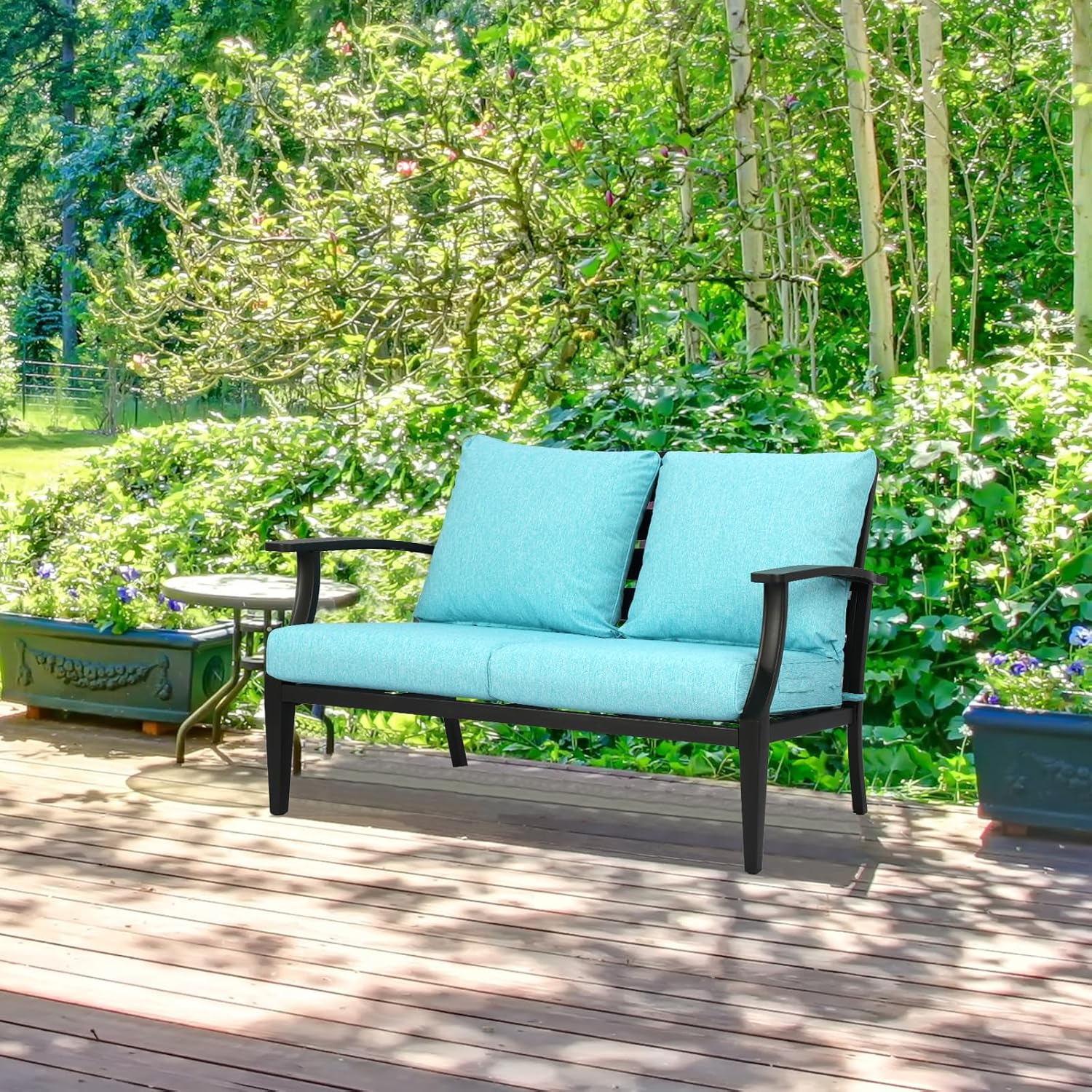 Aoodor 24" x 24" Patio Deep Seat Cushion Set, Water Resistant & Fade Resistant Outdoor Furniture Cushions with Adjustable Straps for Patio, Deck, Garden, Teal
