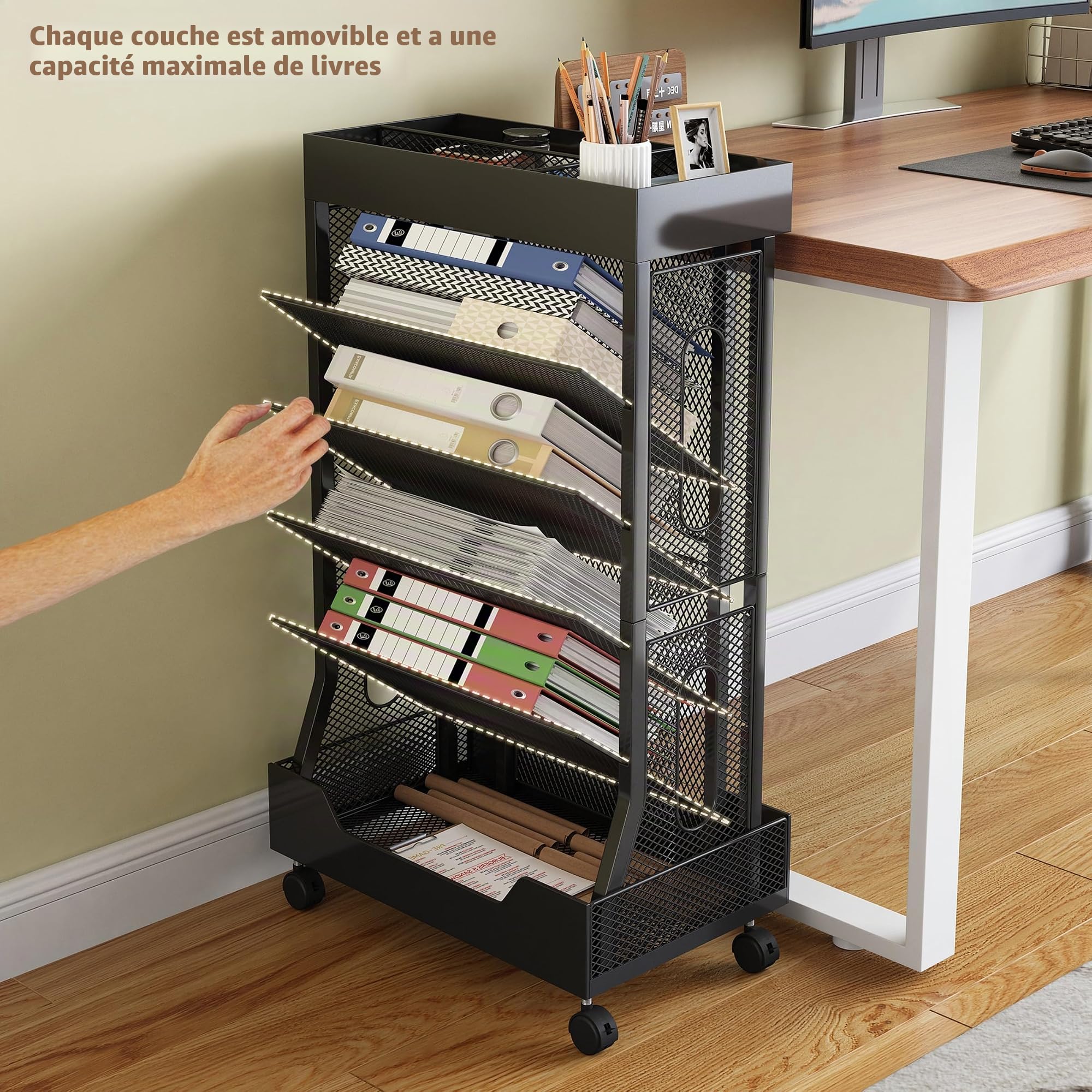 COVAODQ Petite étagère Mobile Amovible, adaptée pour l'école, l'étude, Le Salon, la Chambre à Coucher (Noir)