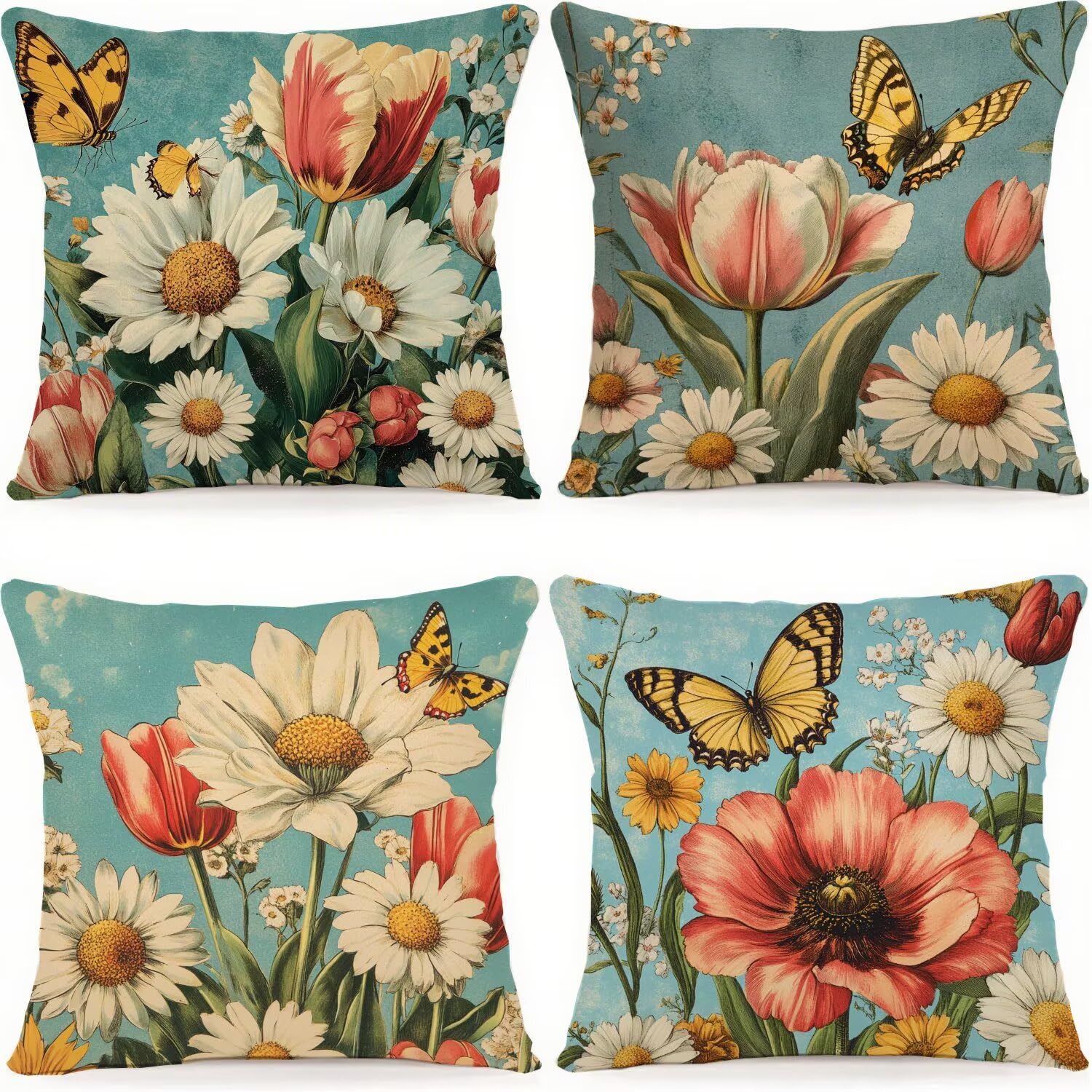 Housse de coussin 90x90cm de luxe en lin imperméable motif floral
